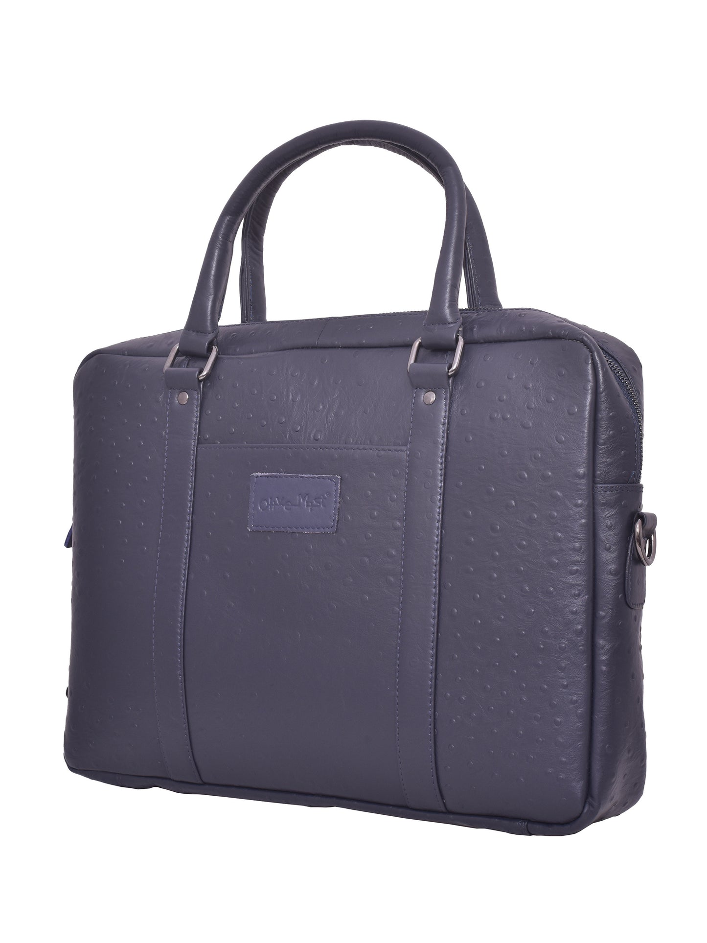 Unisex Navy Ostrich Leather 16 Inch Laptop Bag (OMLB-002-O-BLUE)