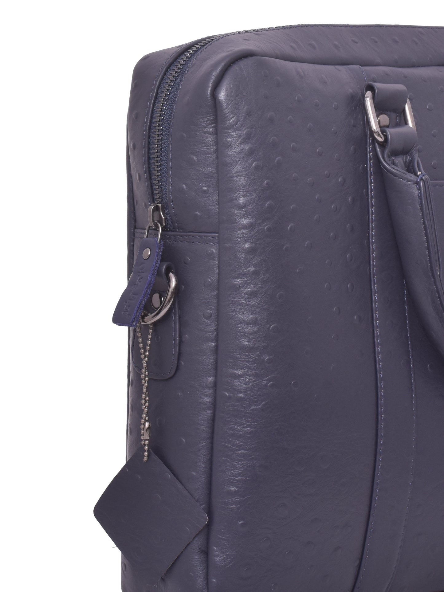 Unisex Navy Ostrich Leather 16 Inch Laptop Bag (OMLB-002-O-BLUE)