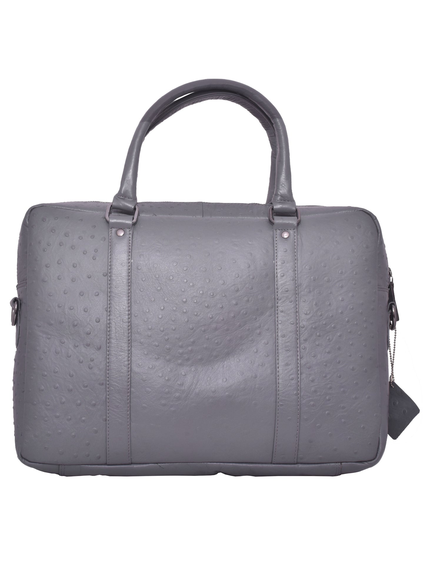 Leather Laptop Bag Unisex Grey Ostrich Textured Genuine 16 Inch (OMLB-002-O-GREY)