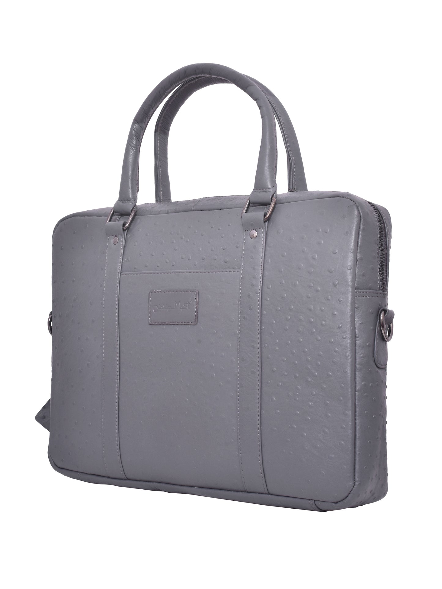 Leather Laptop Bag Unisex Grey Ostrich Textured Genuine 16 Inch (OMLB-002-O-GREY)