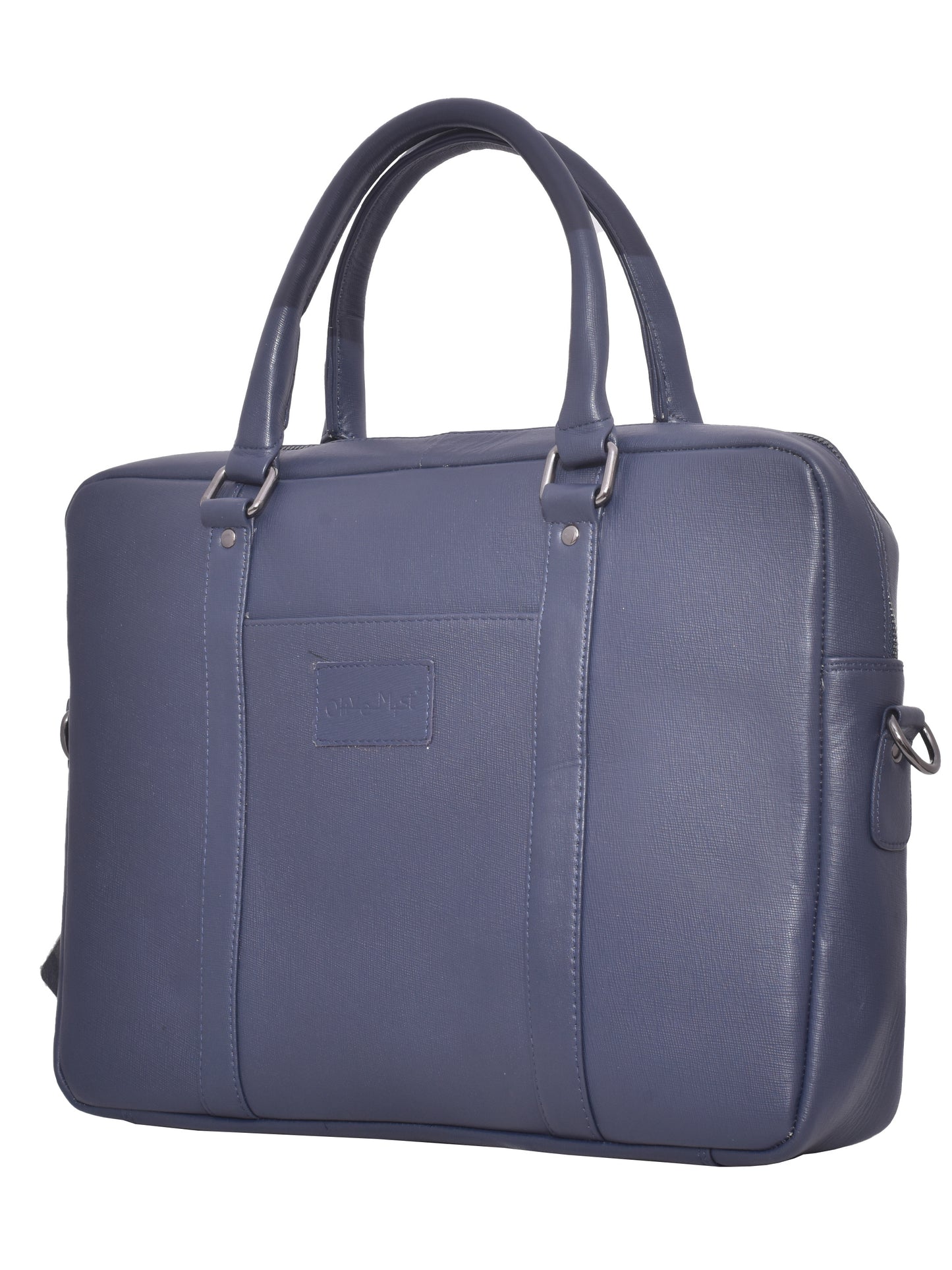 Unisex Navy Saffiano Textured Genuine Leather Laptop Bag 16 Inch (OMLB-002-S-BLUE)