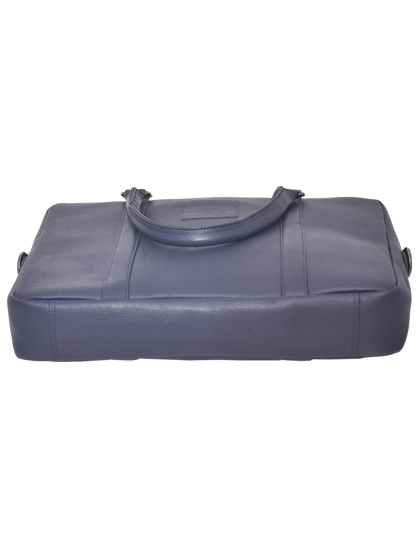 Unisex Navy Saffiano Textured Genuine Leather Laptop Bag 16 Inch (OMLB-002-S-BLUE)