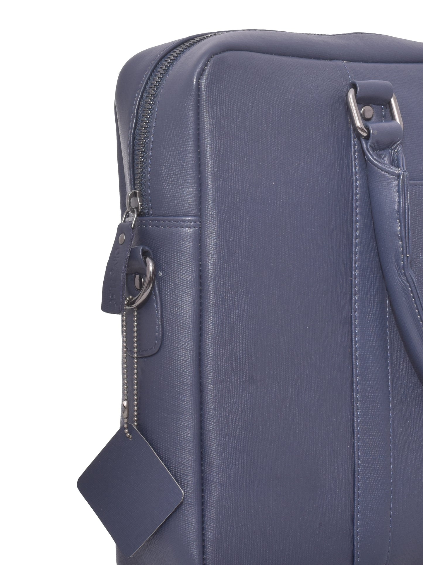 Unisex Navy Saffiano Textured Genuine Leather Laptop Bag 16 Inch (OMLB-002-S-BLUE)