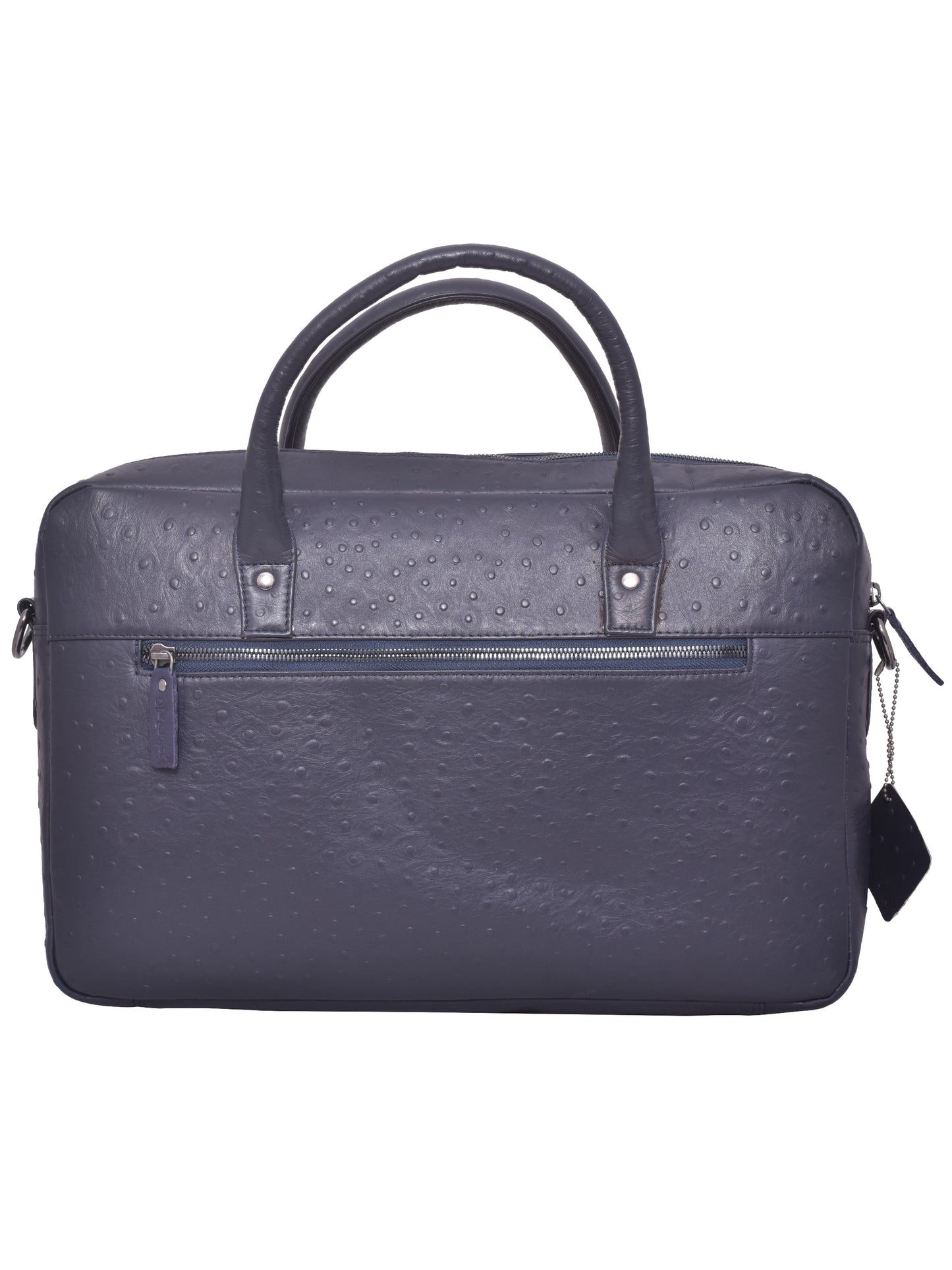 Unisex Navy Ostrich Textured Genuine Leather Laptop Bag 16 Inch (OMLB-003-O-BLUE)