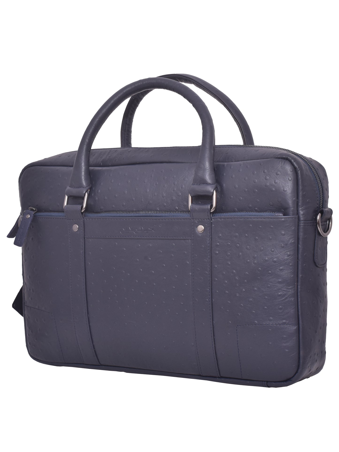 Unisex Navy Ostrich Textured Genuine Leather Laptop Bag 16 Inch (OMLB-003-O-BLUE)