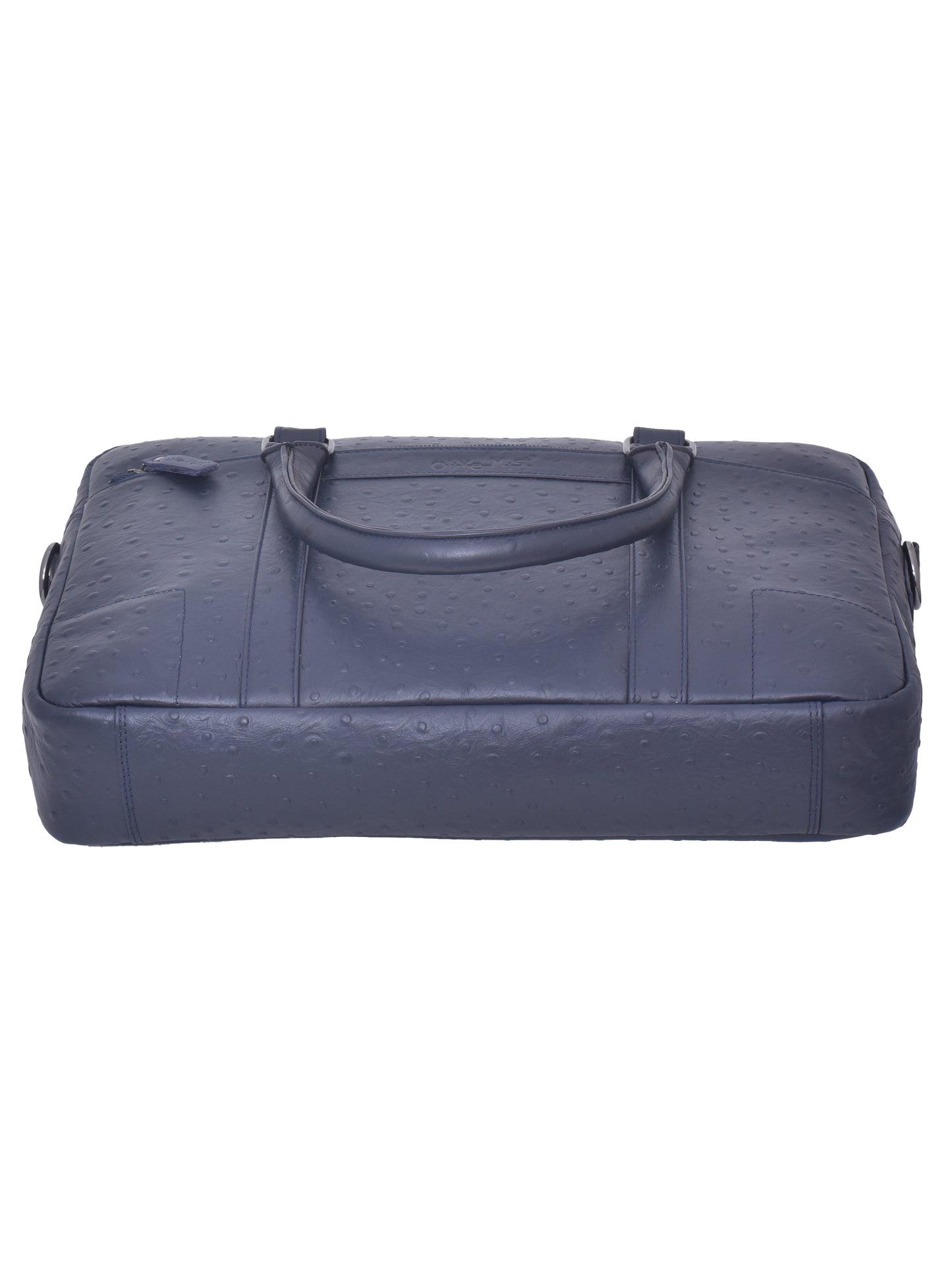 Unisex Navy Ostrich Textured Genuine Leather Laptop Bag 16 Inch (OMLB-003-O-BLUE)