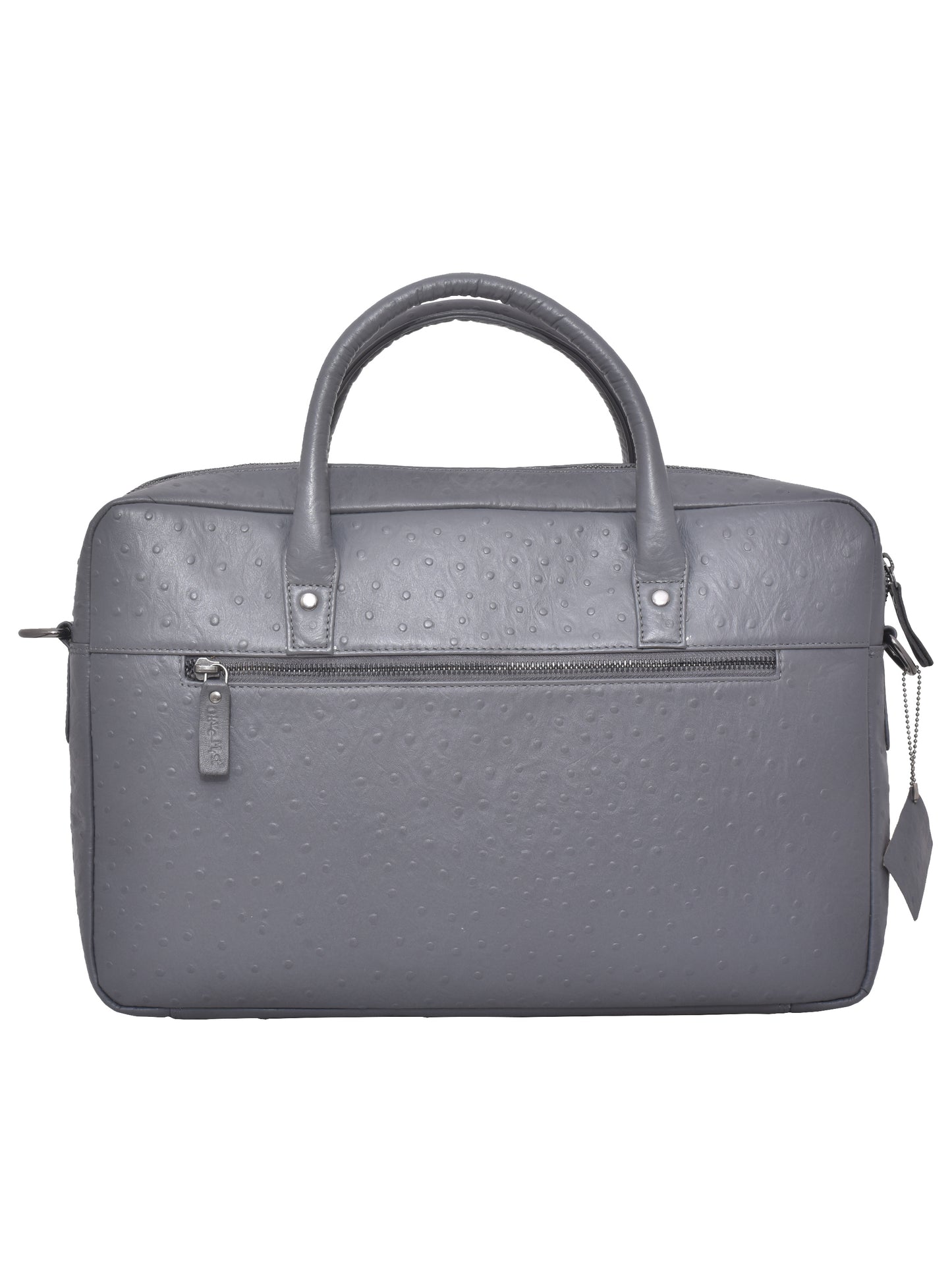 Unisex Grey Ostrich Genuine Leather Laptop Bag 16 Inch (OMLB-003-O-GREY)