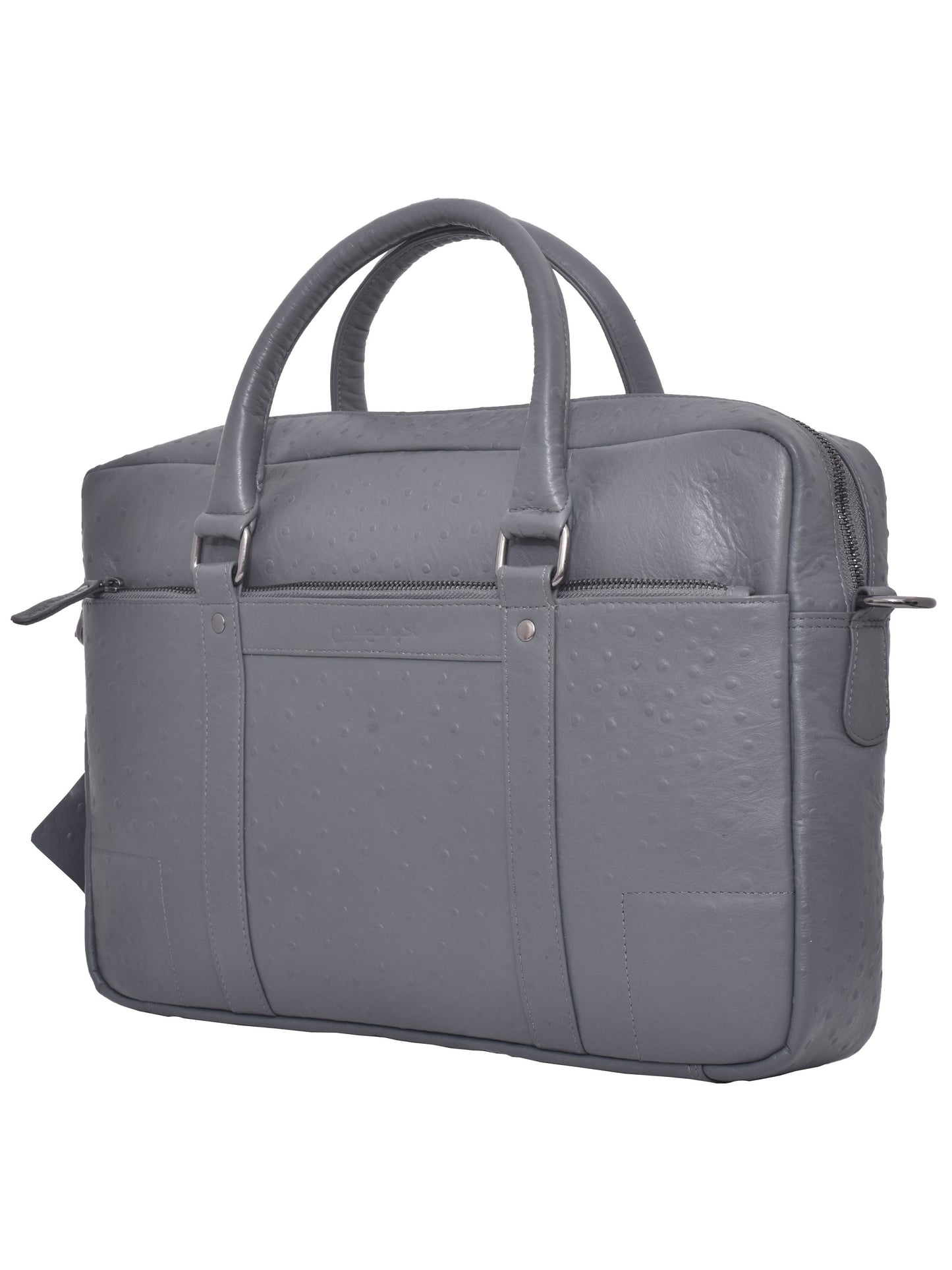 Unisex Grey Ostrich Genuine Leather Laptop Bag 16 Inch (OMLB-003-O-GREY)