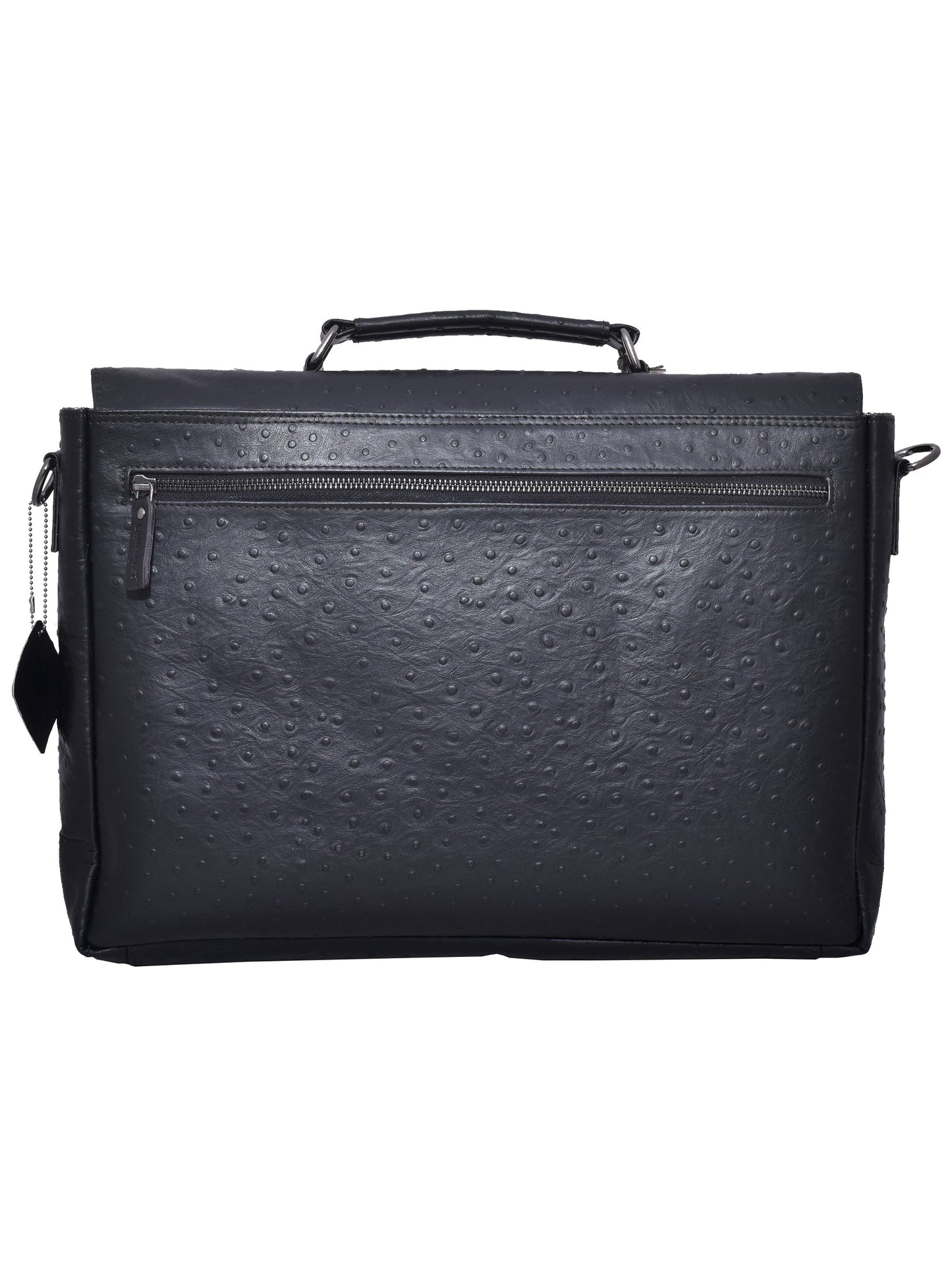 Black Leather Laptop Unisex Ostrich Textured Bag With Lock & Key 16 Inch (OMLB-004-O-BLACK)