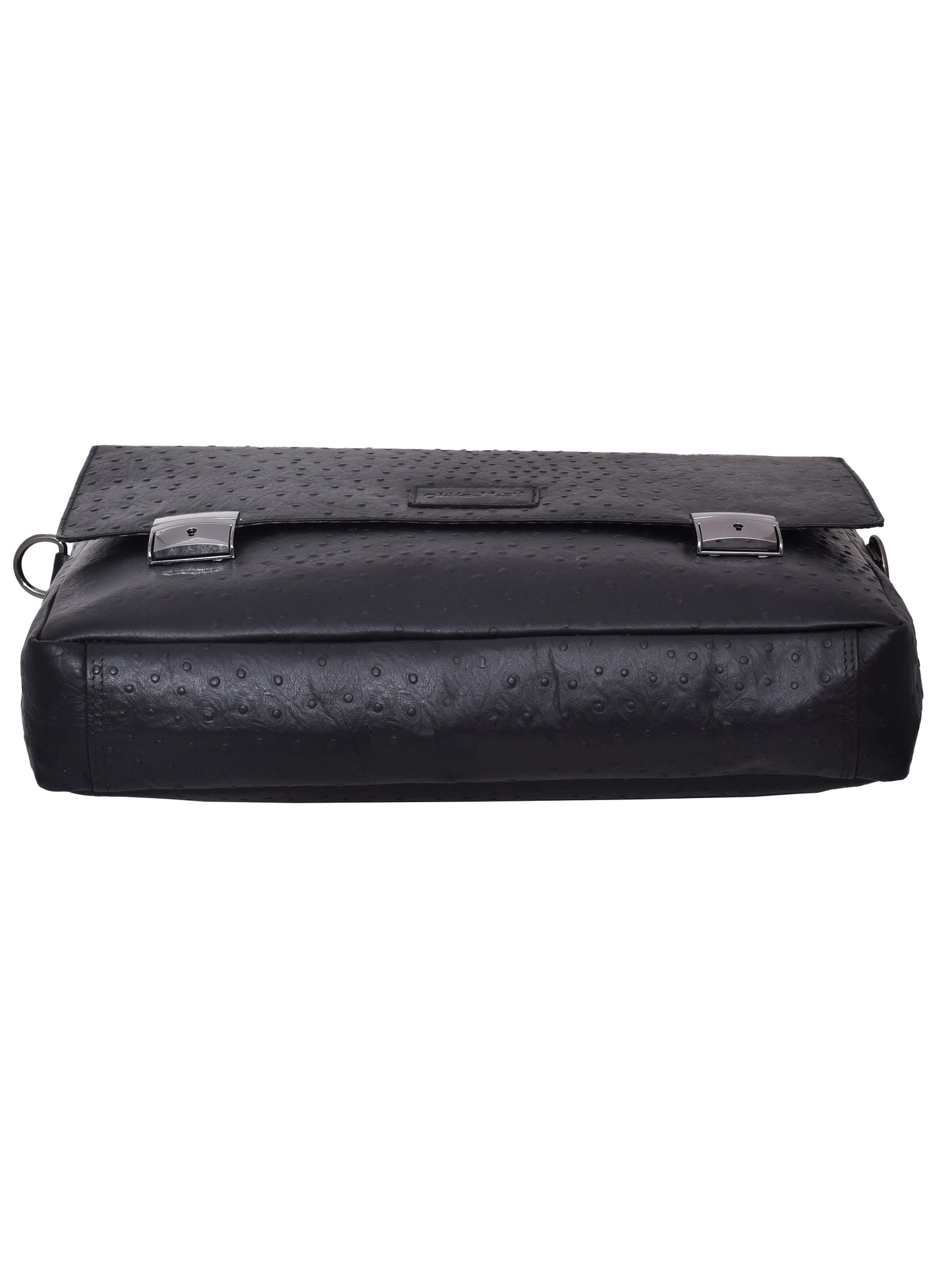 Black Leather Laptop Unisex Ostrich Textured Bag With Lock & Key 16 Inch (OMLB-004-O-BLACK)