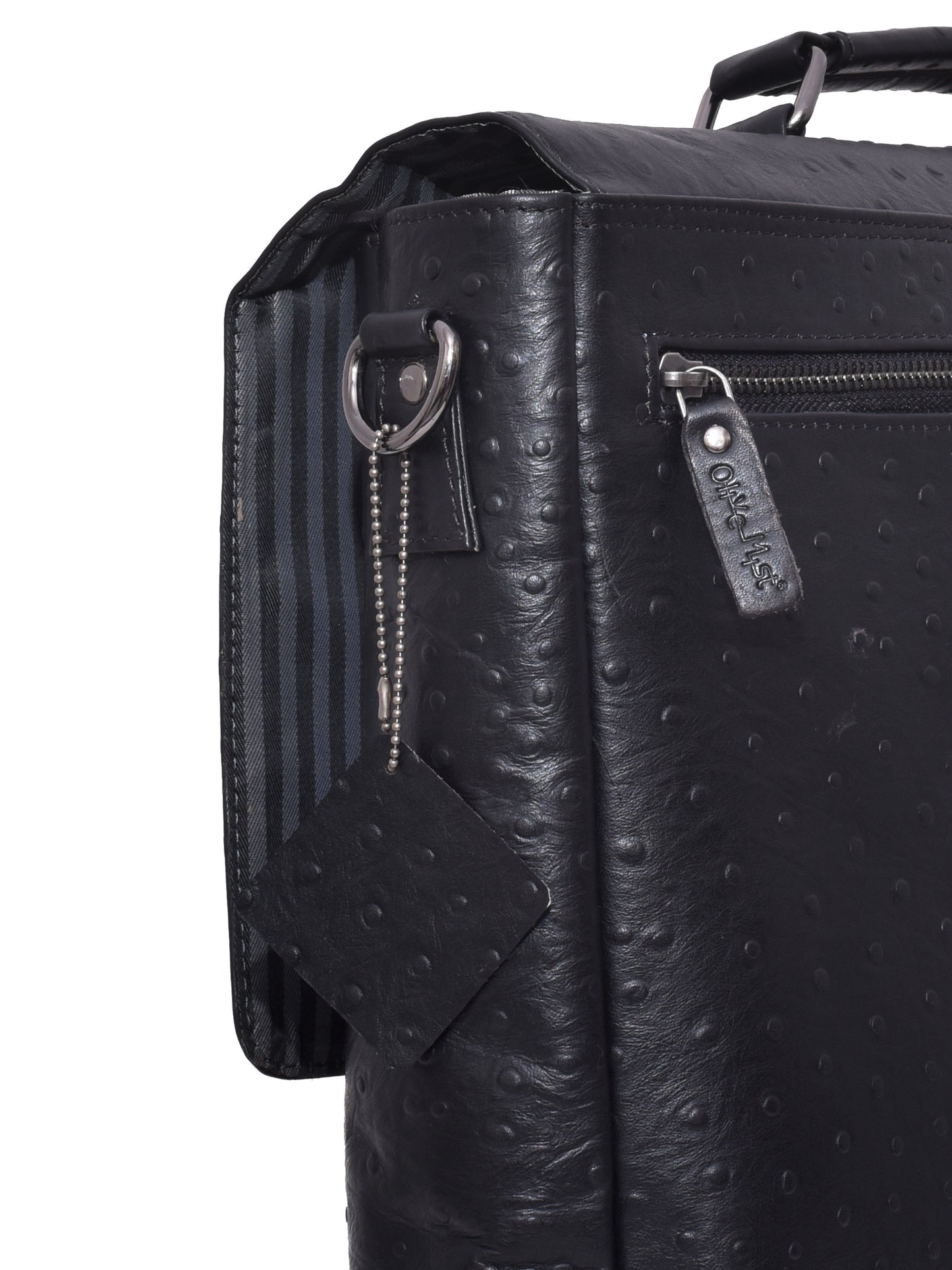 Black Leather Laptop Unisex Ostrich Textured Bag With Lock & Key 16 Inch (OMLB-004-O-BLACK)