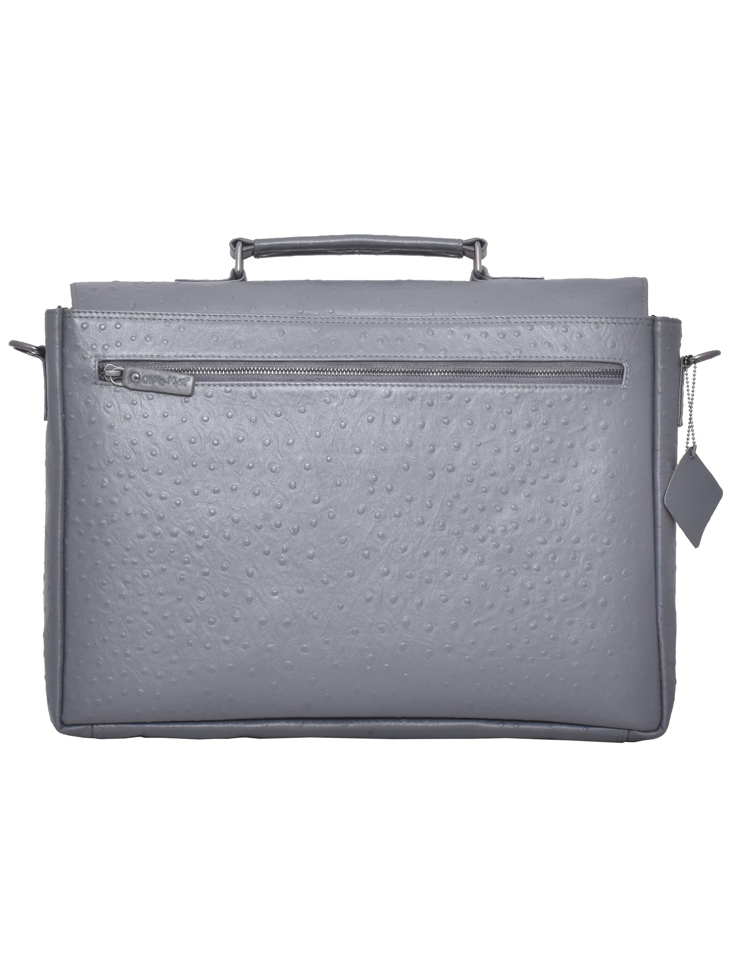 Unisex Grey Ostrich Textured Leather Laptop Bag With Lock & Key 16 Inch (OMLB-004-O-GREY)