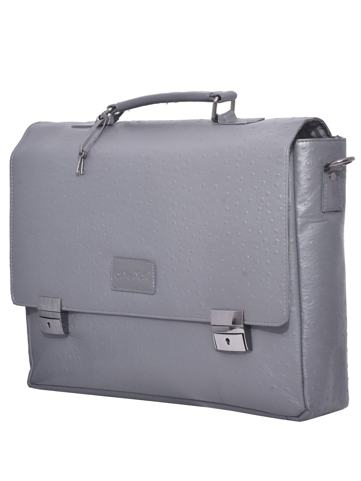 Unisex Grey Ostrich Textured Leather Laptop Bag With Lock & Key 16 Inch (OMLB-004-O-GREY)