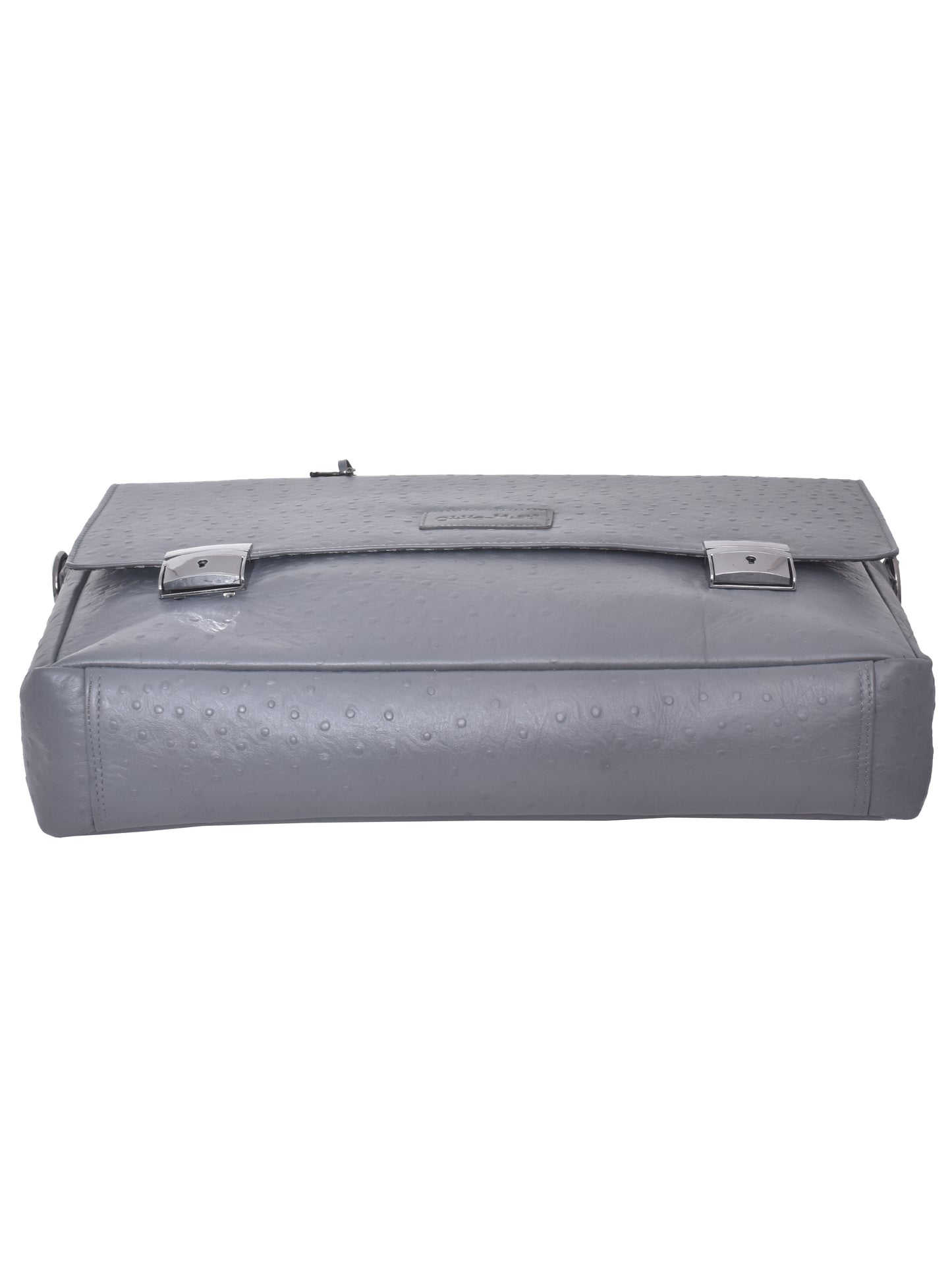 Unisex Grey Ostrich Textured Leather Laptop Bag With Lock & Key 16 Inch (OMLB-004-O-GREY)