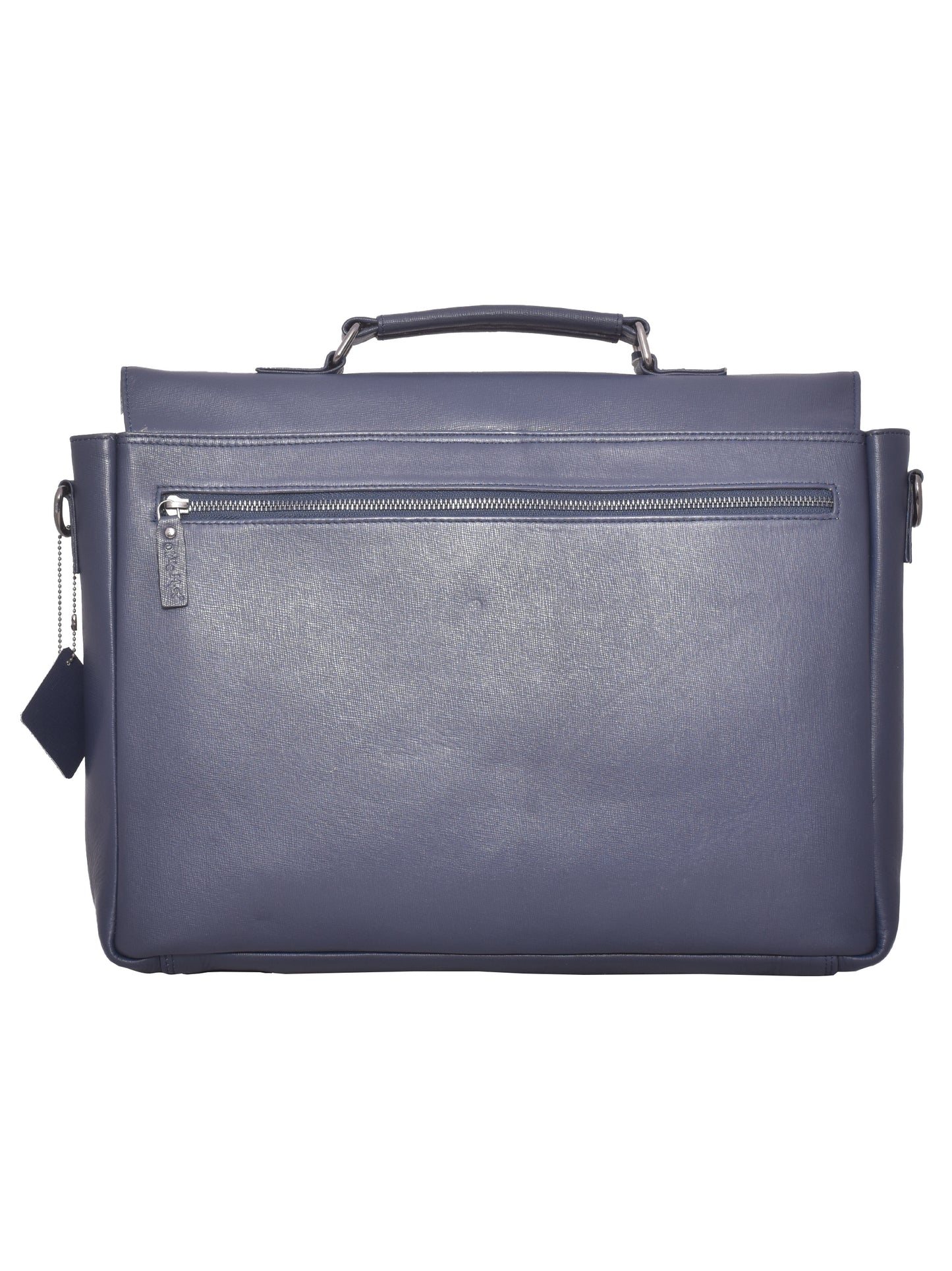 Unisex Navy Saffiano Textured Leather Laptop Bag With Lock & Key 16 Inch (OMLB-004-S-BLUE)