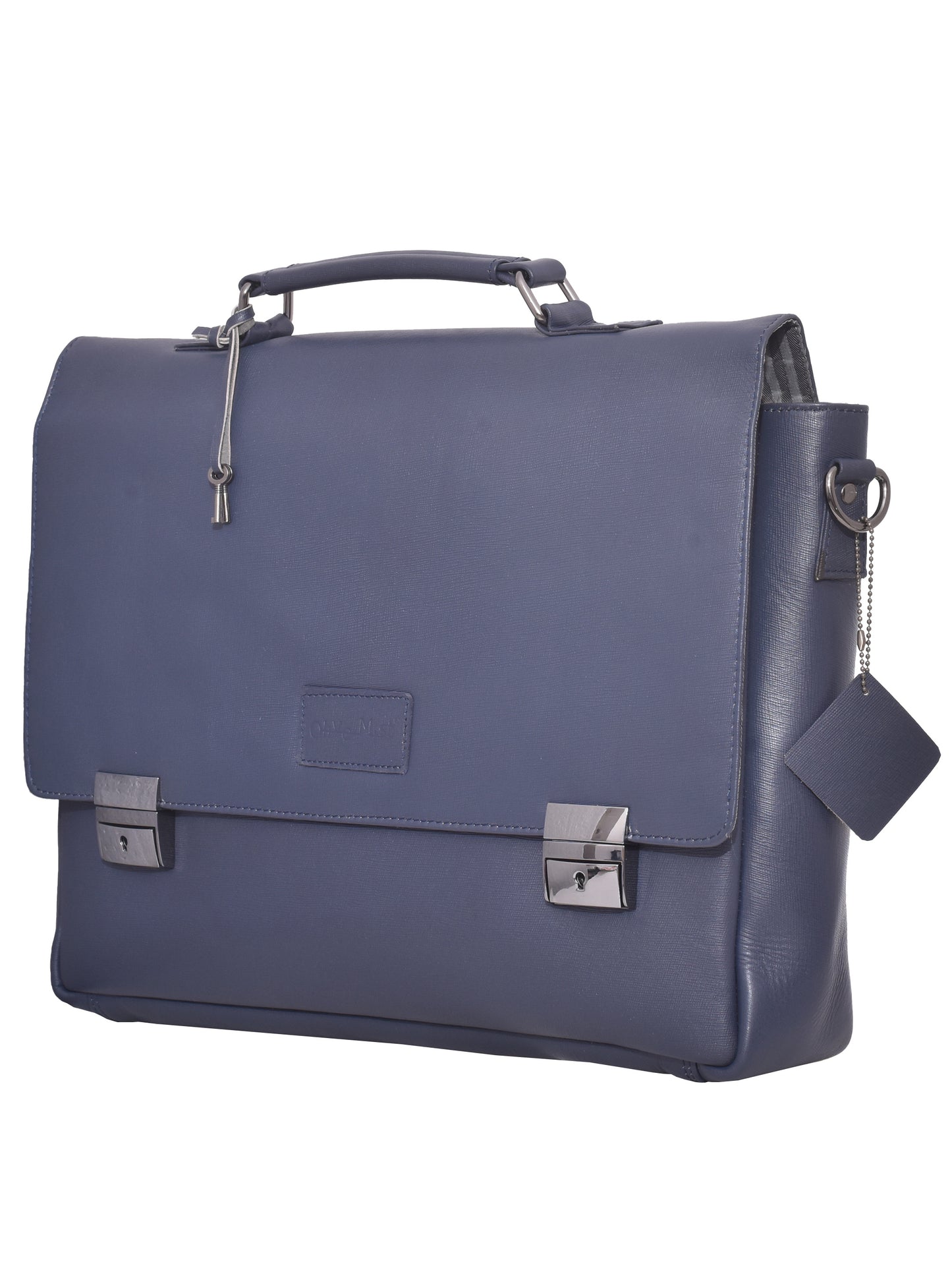 Unisex Navy Saffiano Textured Leather Laptop Bag With Lock & Key 16 Inch (OMLB-004-S-BLUE)