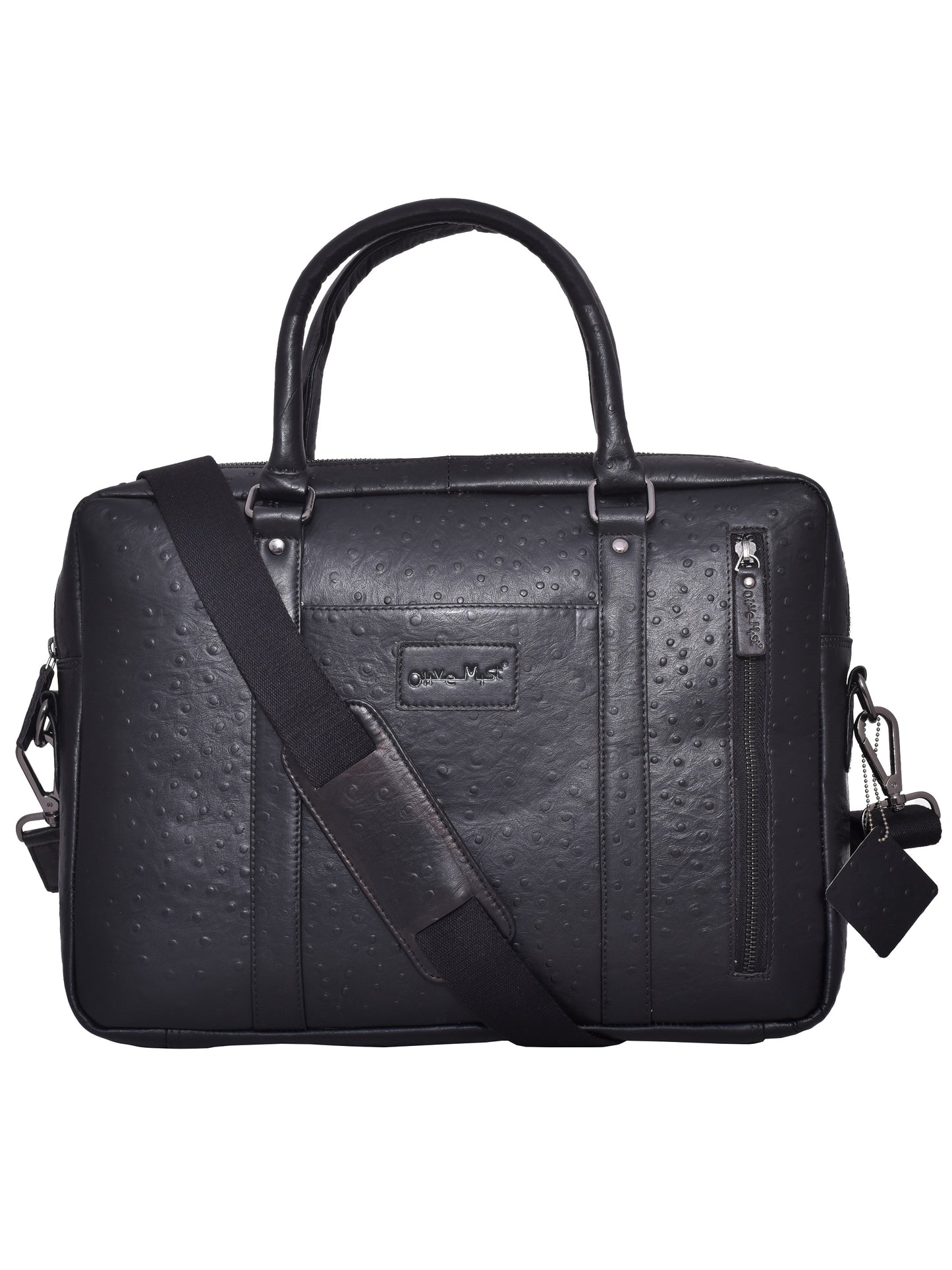 Black Leather Laptop Unisex Ostrich Textured Bag 16 Inch (OMLB-006-O-BLACK)