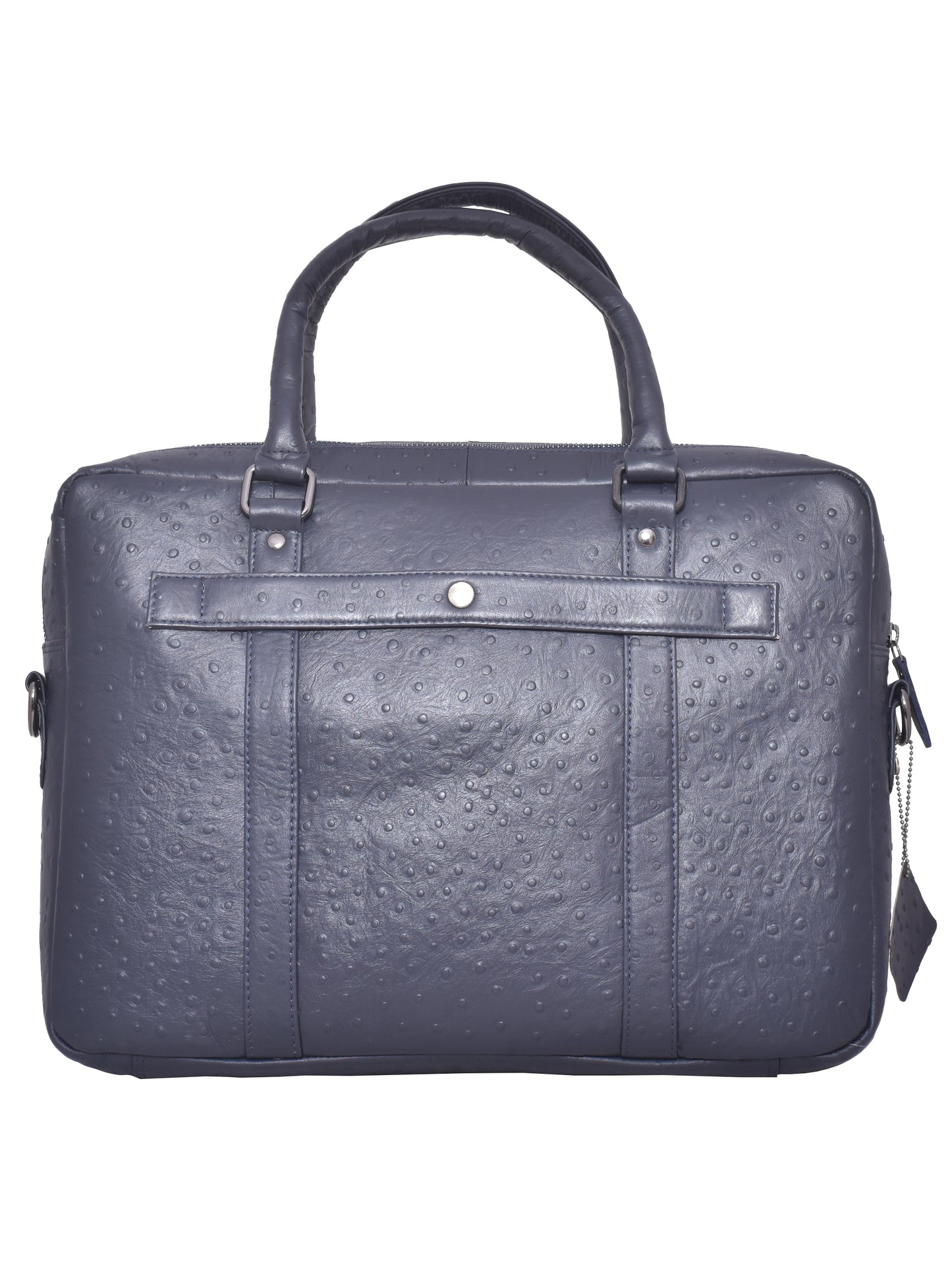 Unisex Navy Ostrich Textured Leather Laptop Bag 16 Inch (OMLB-006-O-BLUE)