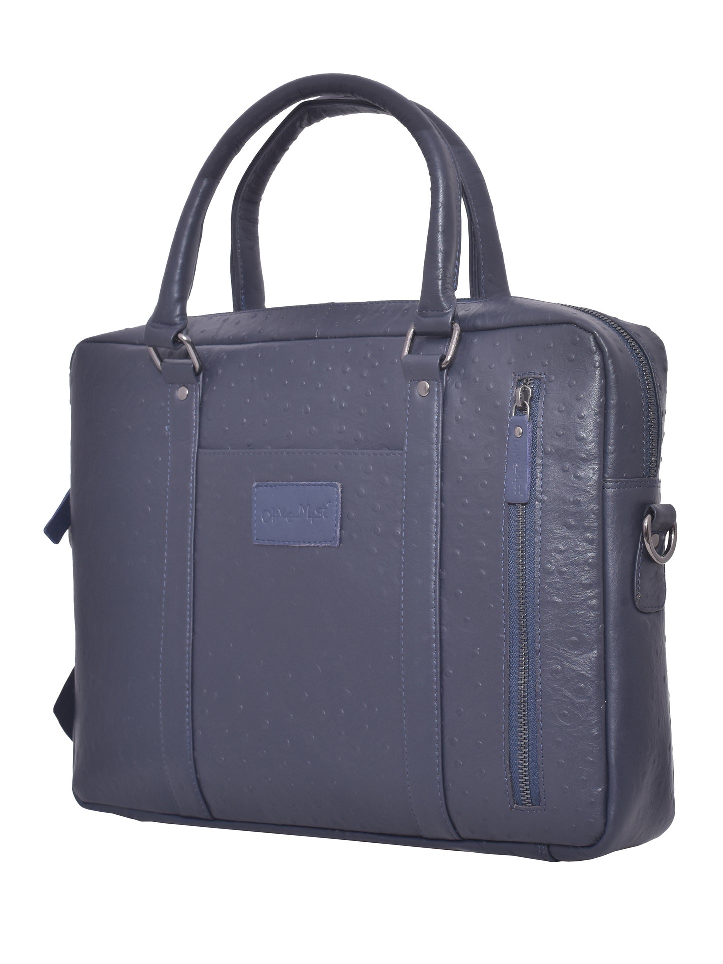 Unisex Navy Ostrich Textured Leather Laptop Bag 16 Inch (OMLB-006-O-BLUE)