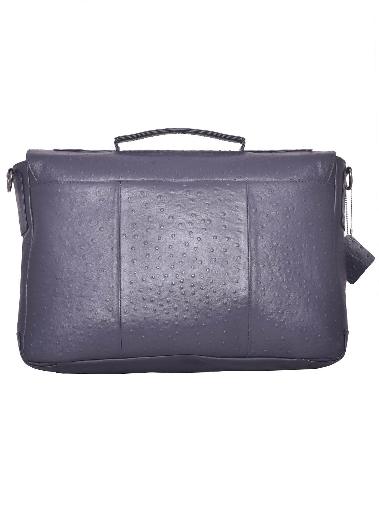 Unisex Navy Ostrich Textured Genuine Leather Laptop Bag 16 Inch (OMLB-008-O-BLUE)