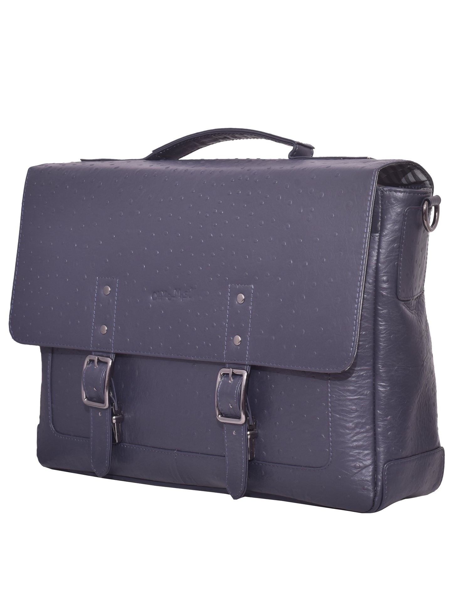 Unisex Navy Ostrich Textured Genuine Leather Laptop Bag 16 Inch (OMLB-008-O-BLUE)