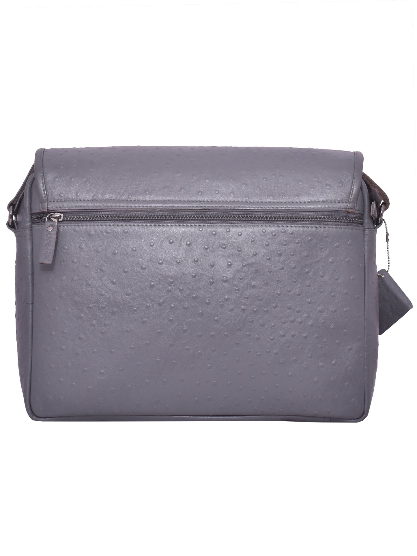 Unisex Genuine Leather Laptop Bag - Grey Ostrich Textured 14 Inch (OMLB-009-O-GREY)