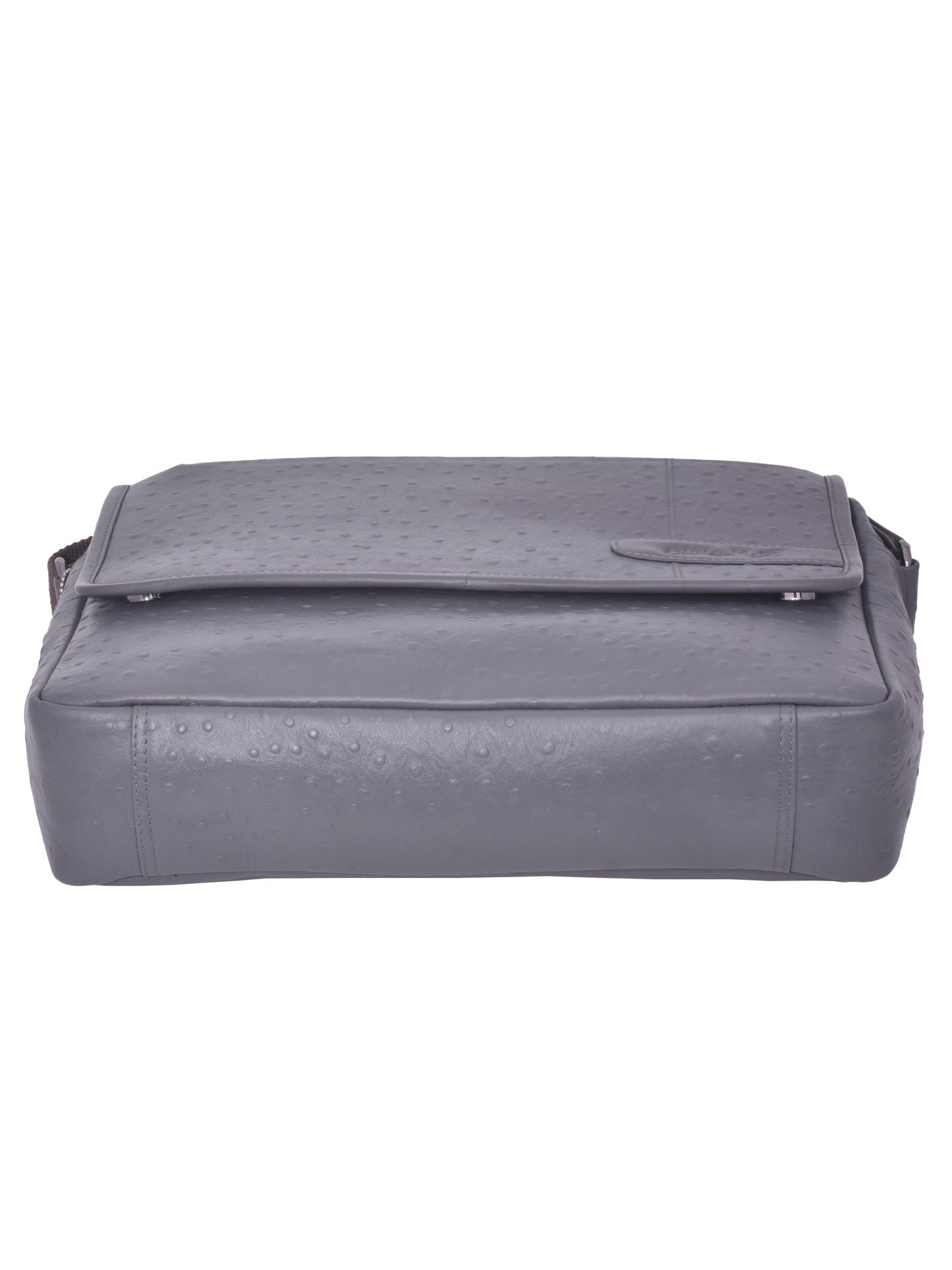 Unisex Genuine Leather Laptop Bag - Grey Ostrich Textured 14 Inch (OMLB-009-O-GREY)