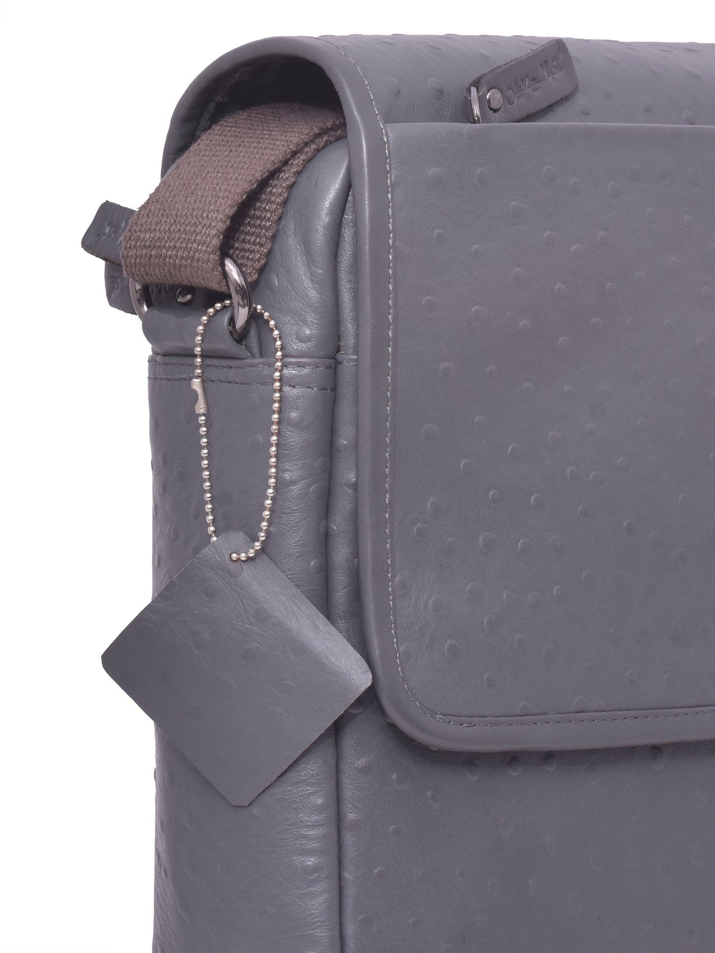 Unisex Genuine Leather Laptop Bag - Grey Ostrich Textured 14 Inch (OMLB-009-O-GREY)