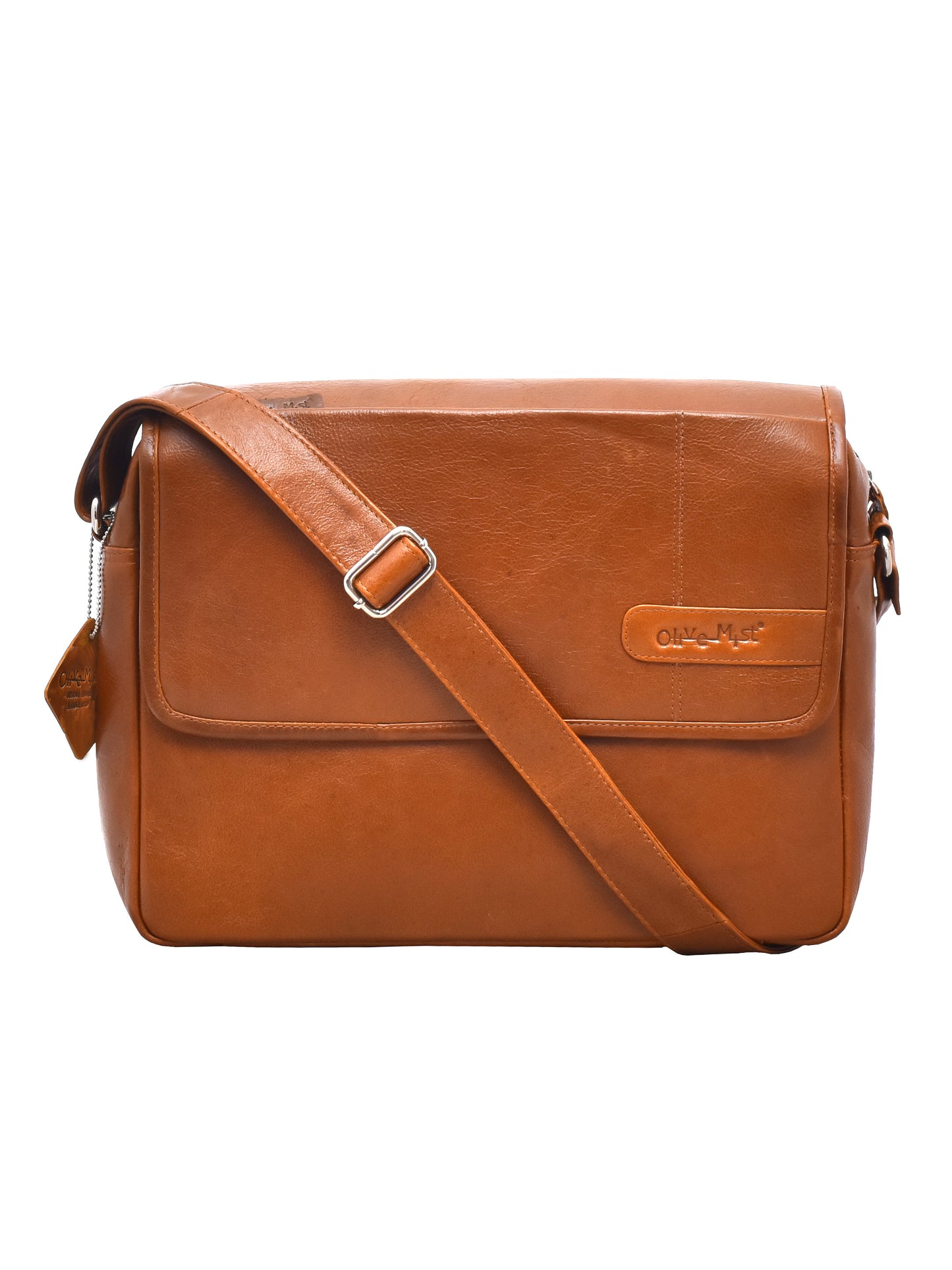 Unisex Tan Genuine Leather Laptop Bag 14 Inch (OMLB-009-TAN)