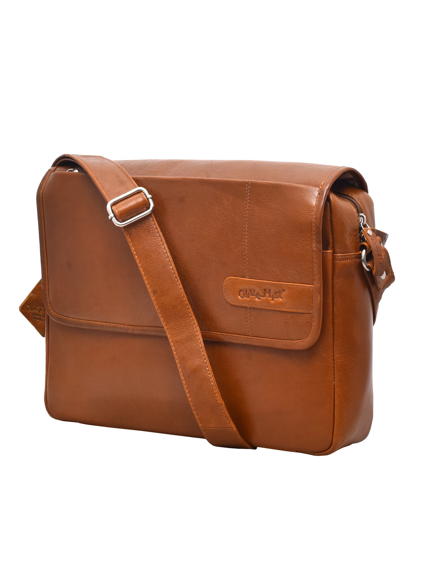 Unisex Tan Genuine Leather Laptop Bag 14 Inch (OMLB-009-TAN)