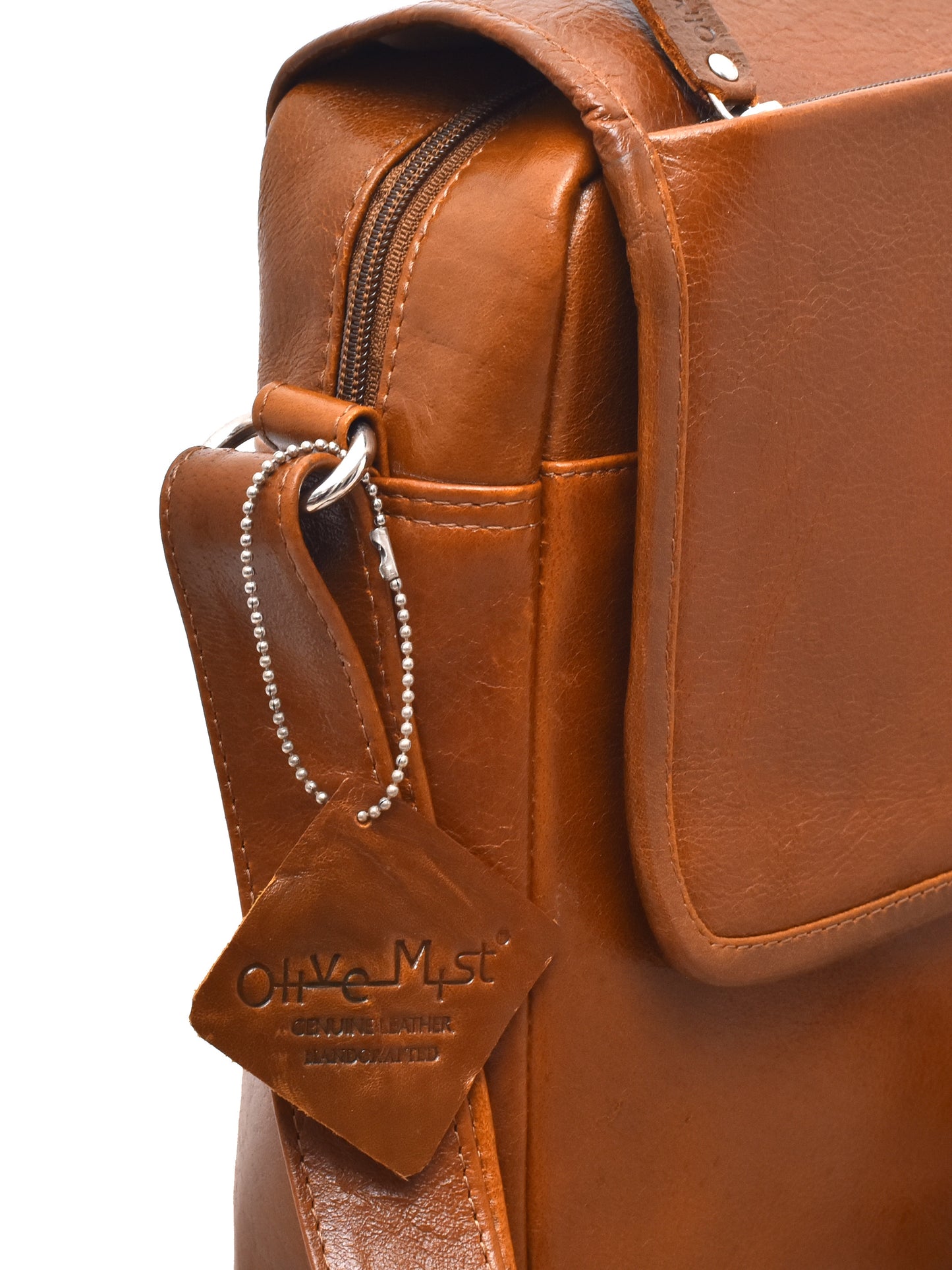 Unisex Tan Genuine Leather Laptop Bag 14 Inch (OMLB-009-TAN)