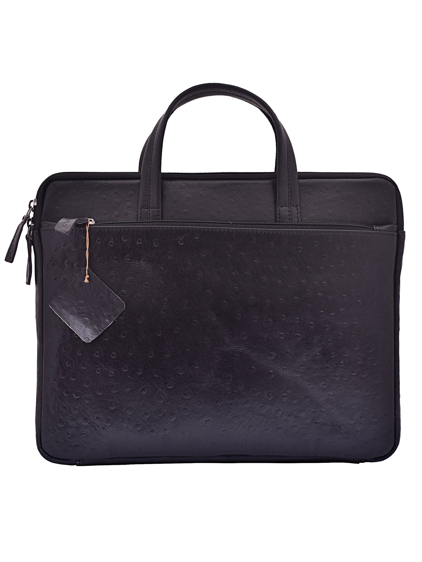 Unisex Black Ostrich Textured Leather Laptop Sleeve 14 Inch (OMLS-010-O-BLACK)