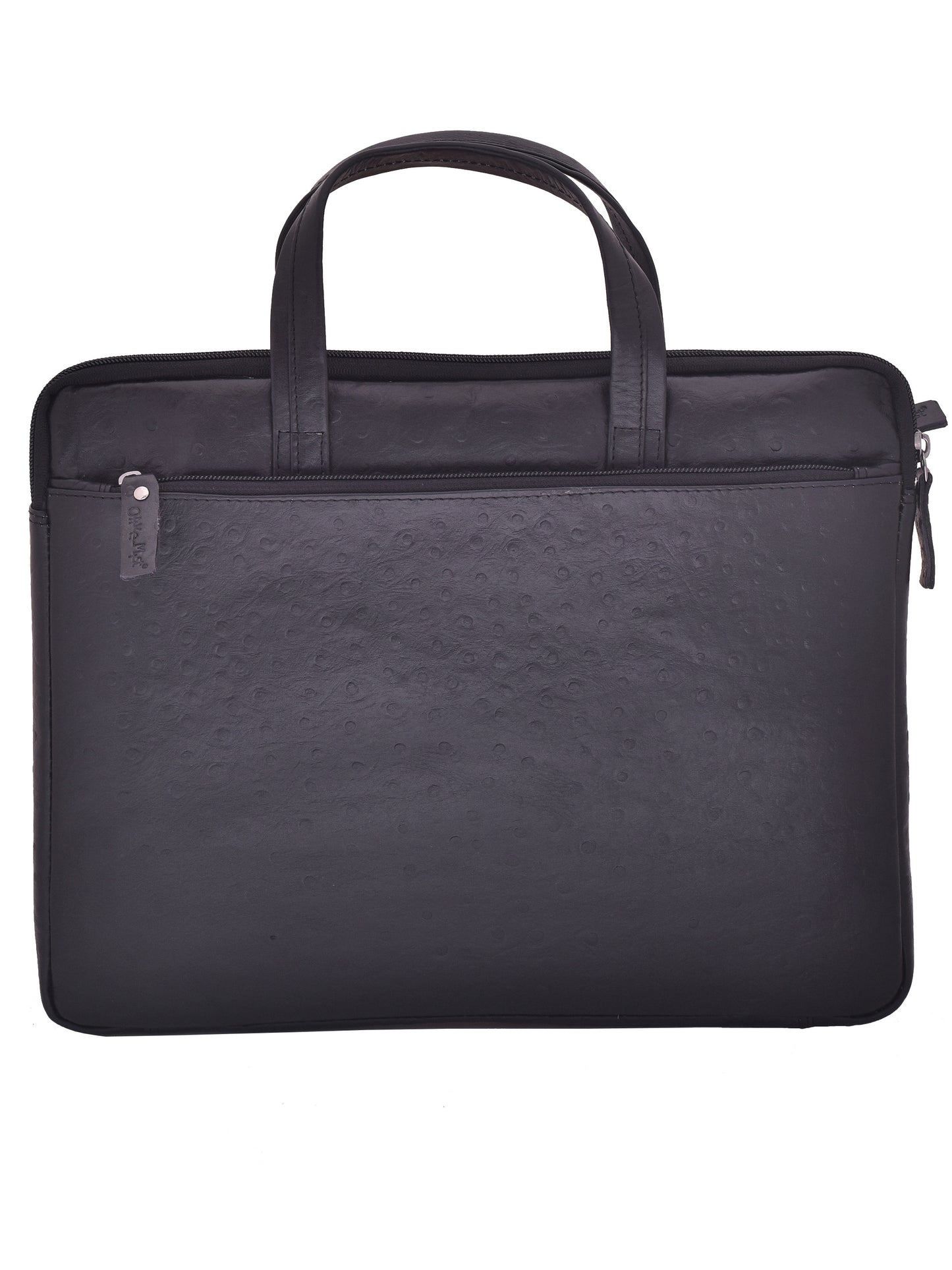 Unisex Black Ostrich Textured Leather Laptop Bag 14 Inch (OMLS-011-O-BLACK)