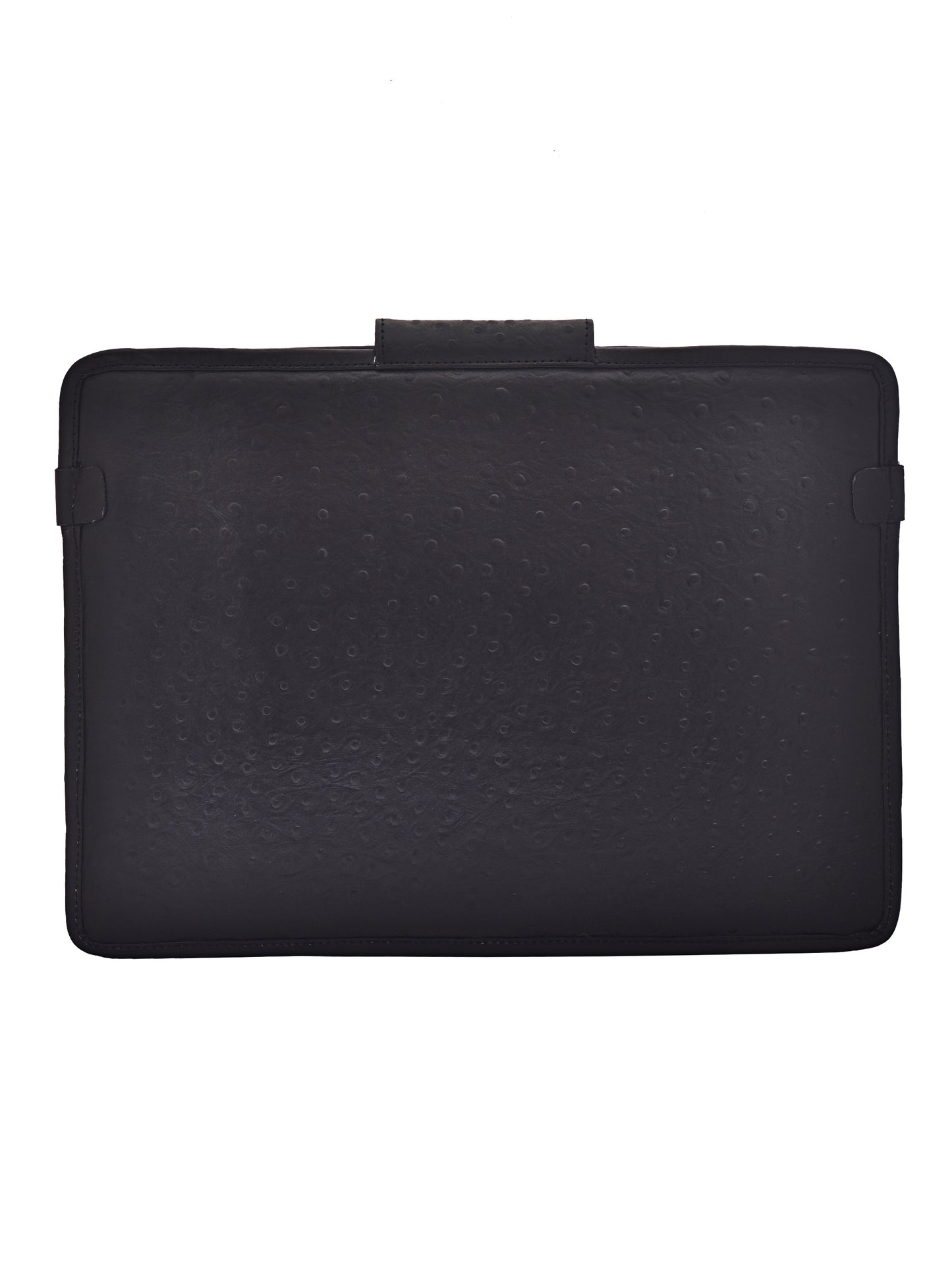 Unisex Black Ostrich Textured Leather Laptop Sleeve 14 Inch (OMLS-012-O-BLACK)