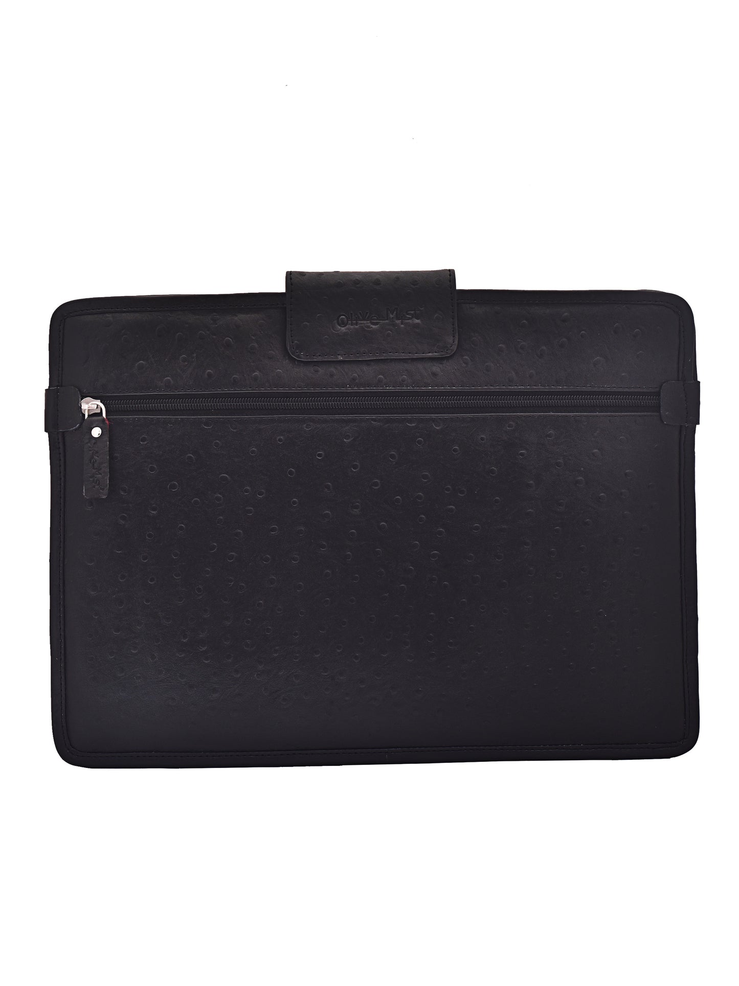 Unisex Black Ostrich Textured Leather Laptop Sleeve 14 Inch (OMLS-012-O-BLACK)