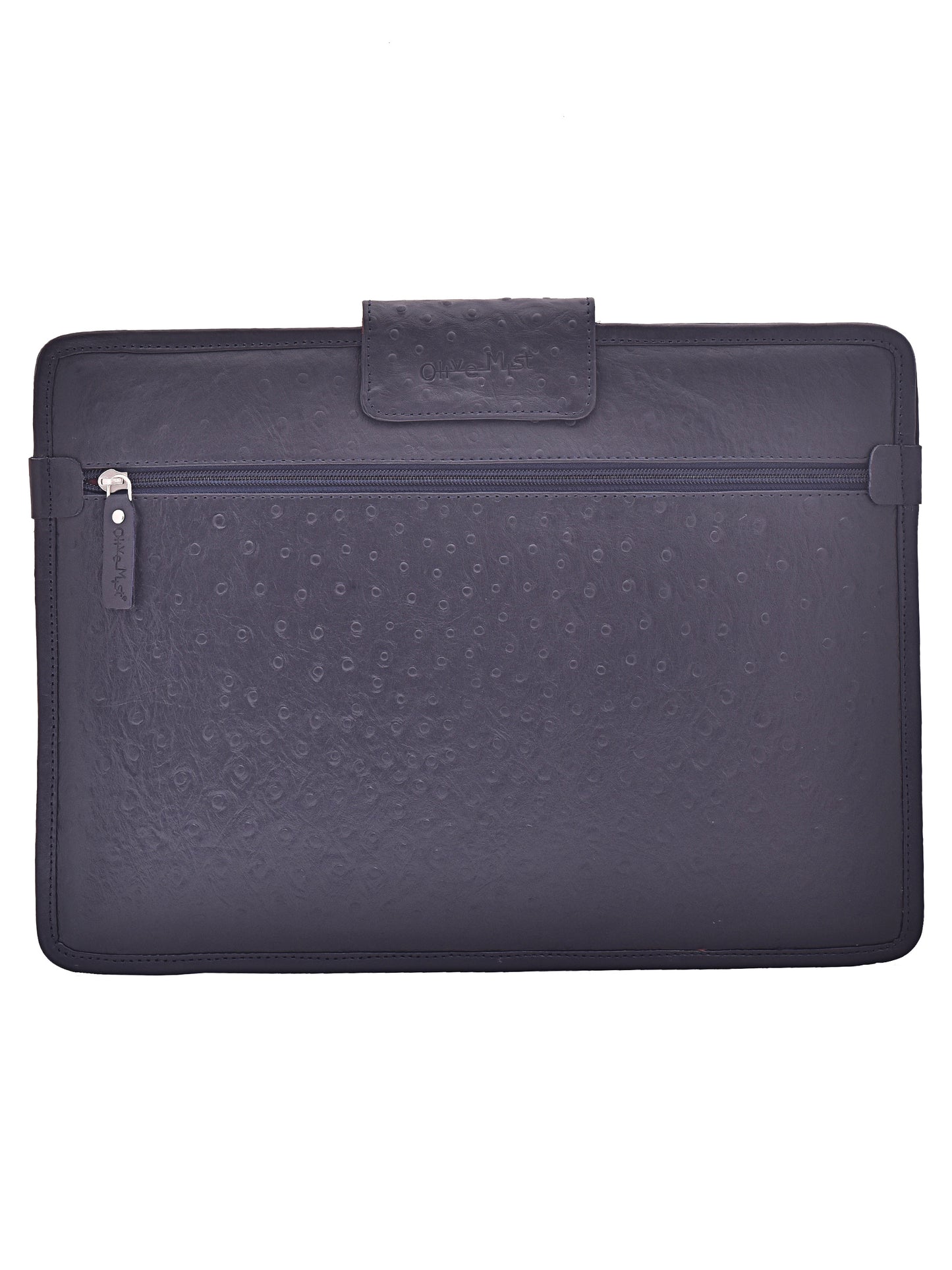 Unisex Blue Ostrich Textured Leather Laptop Sleeve 14 Inch (OMLS-012-O-BLUE)