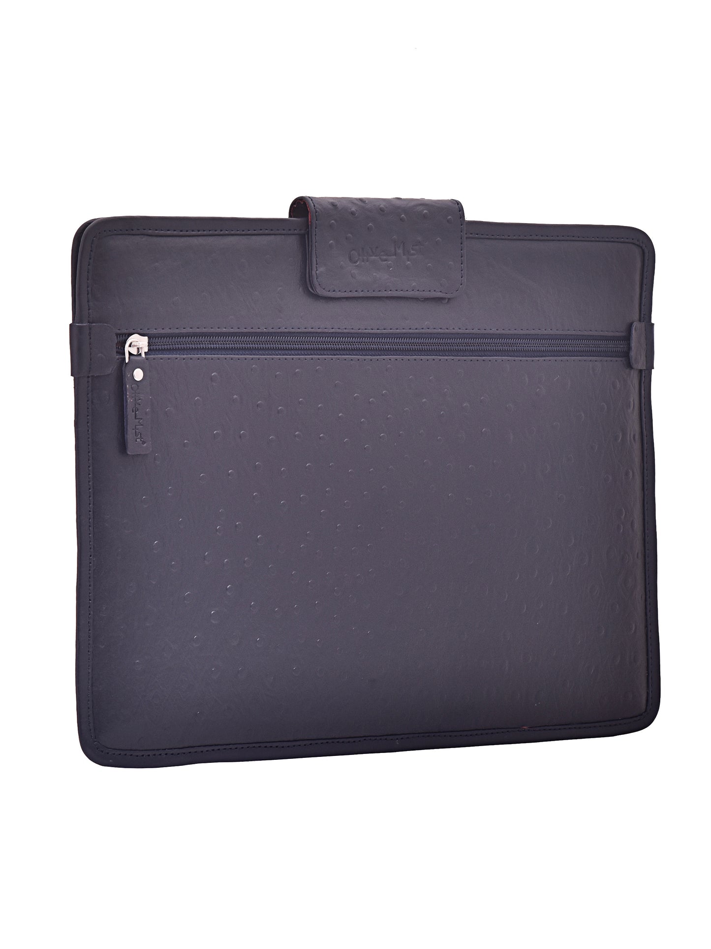 Unisex Blue Ostrich Textured Leather Laptop Sleeve 14 Inch (OMLS-012-O-BLUE)