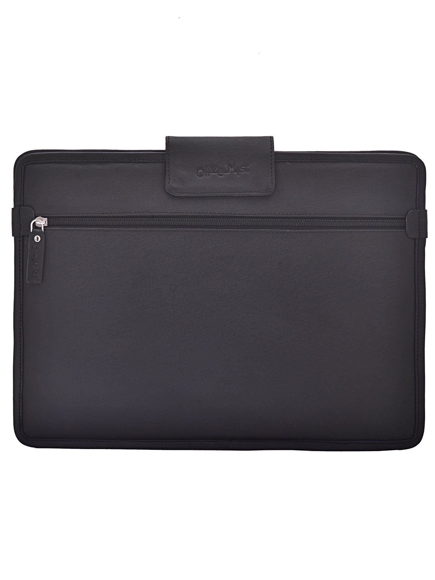 Unisex Black Saffiano Textured Leather Laptop Sleeve 14 Inch (OMLS-012-S-BLACK)