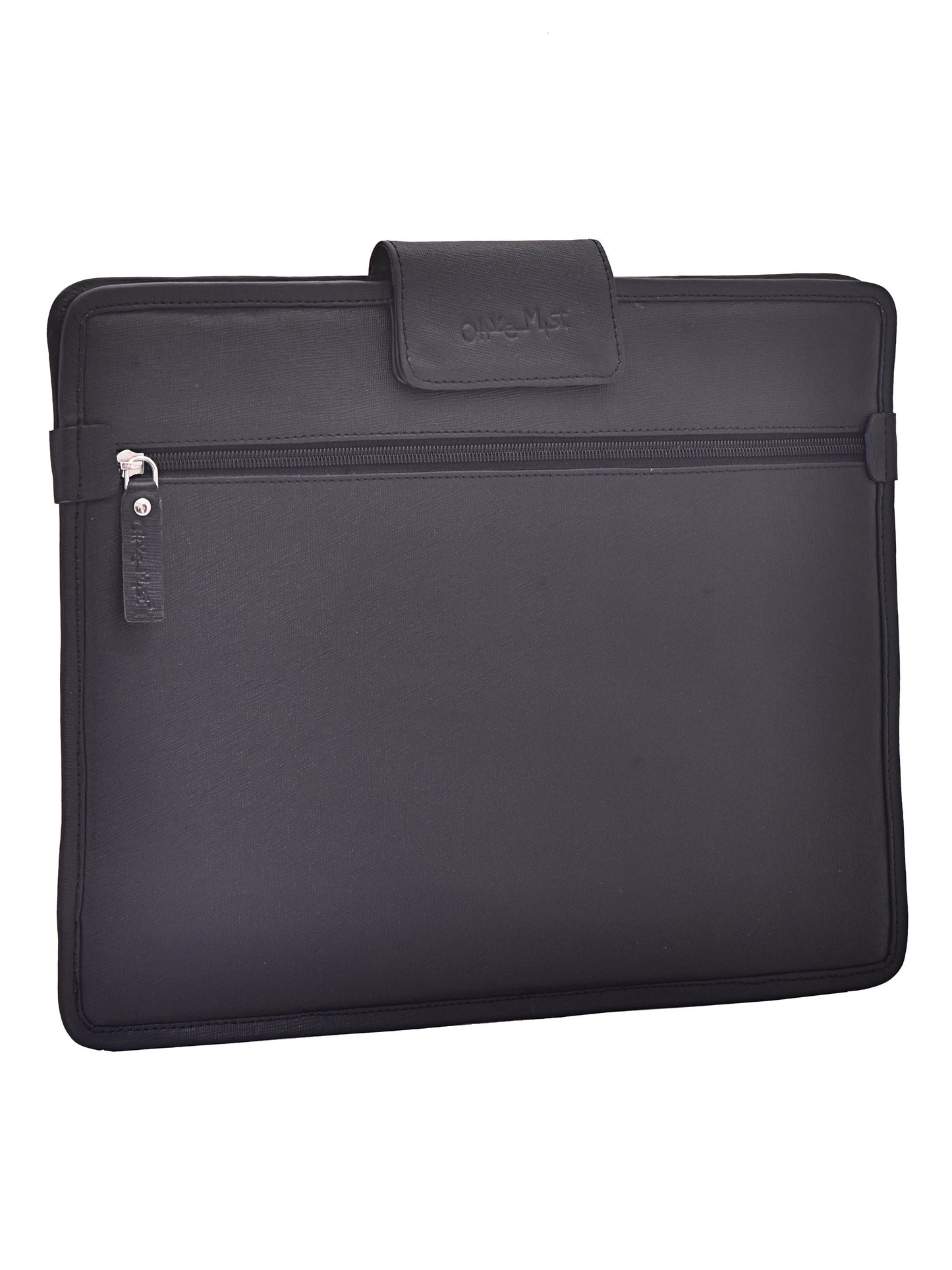 Unisex Black Saffiano Textured Leather Laptop Sleeve 14 Inch (OMLS-012-S-BLACK)