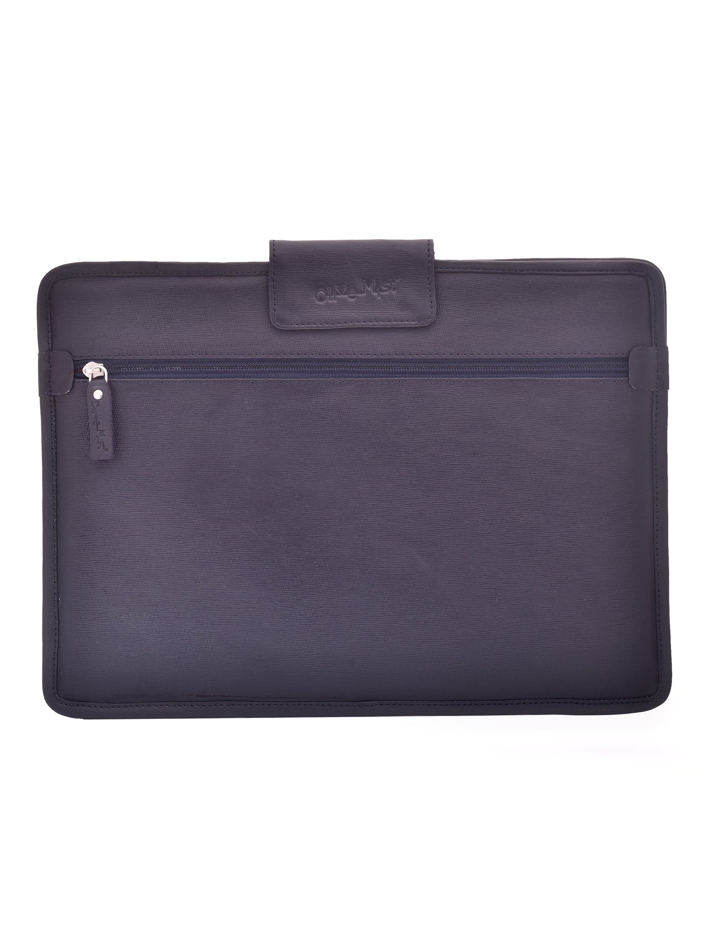 Unisex Blue Saffiano Textured Leather Laptop Sleeve 14 Inch (OMLS-012-S-BLUE)