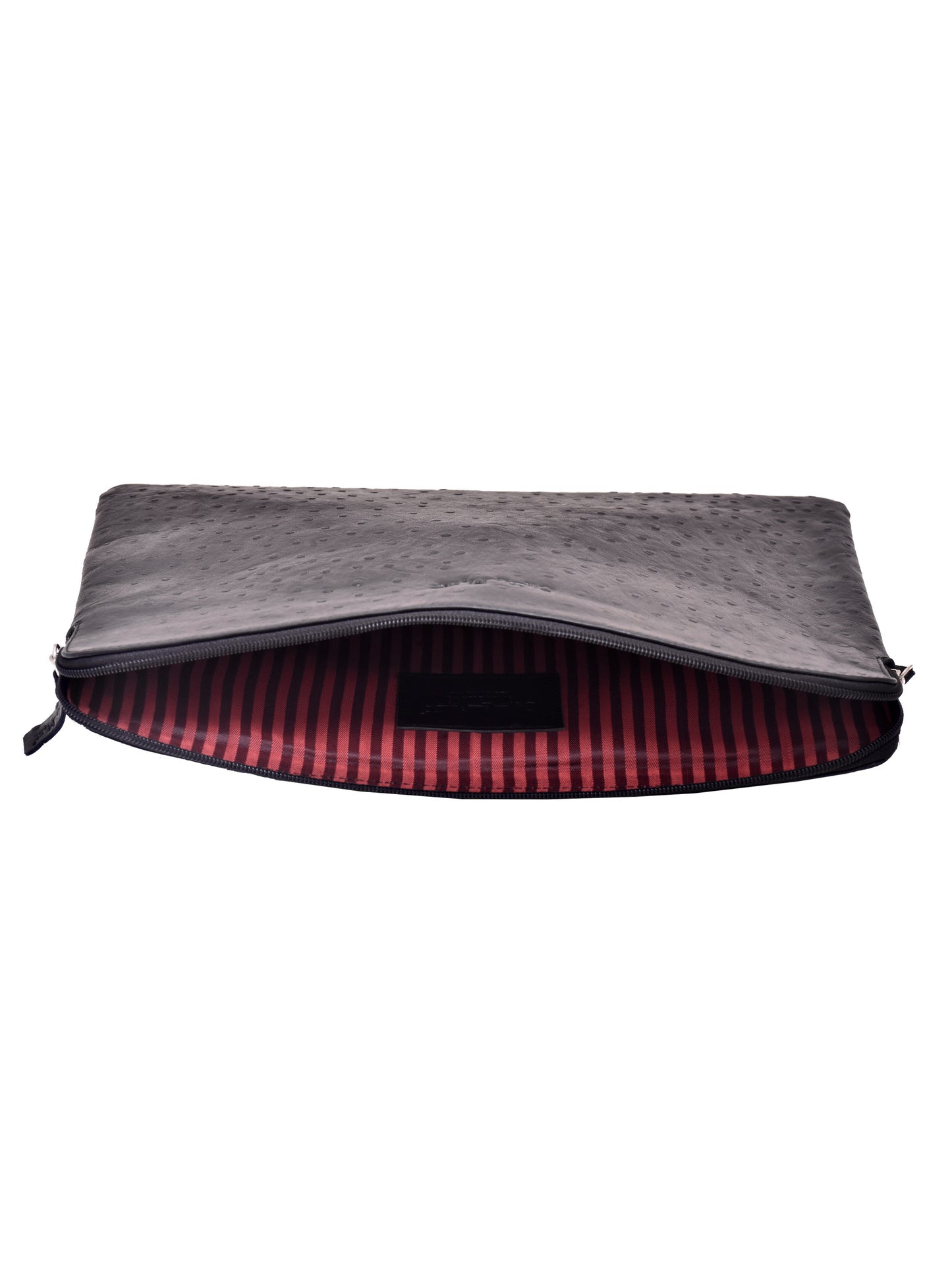 Unisex Black Ostrich Textured Leather Laptop Sleeve 14 Inch (OMLS-013-O-BLACK)