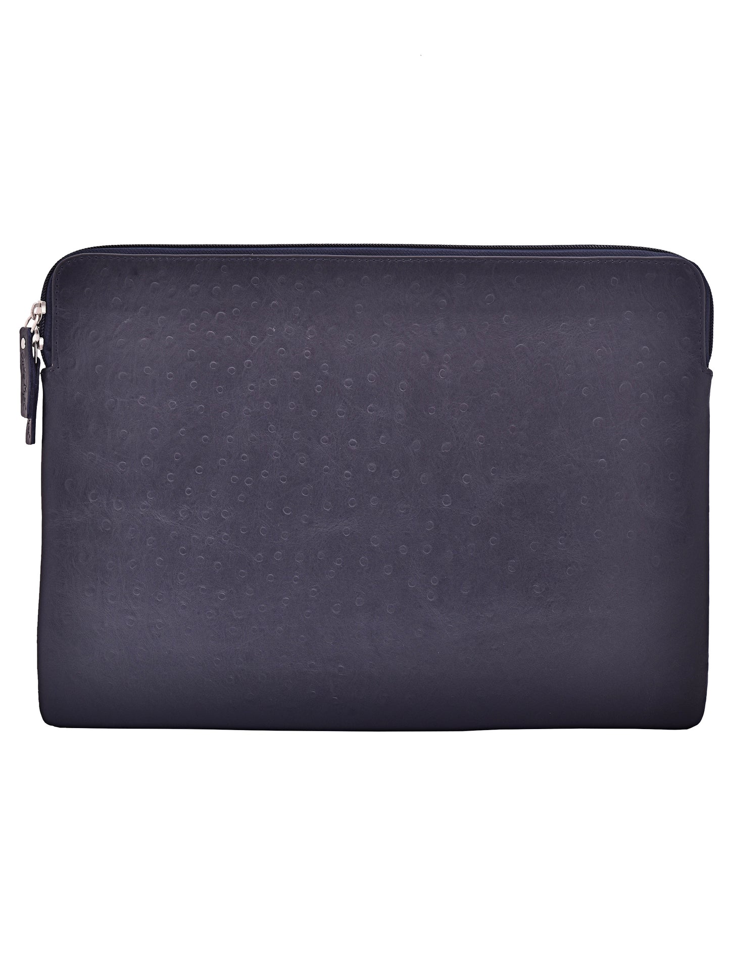 Unisex Blue Ostrich Textured Leather Laptop Sleeve 14 Inch (OMLS-013-O-BLUE)