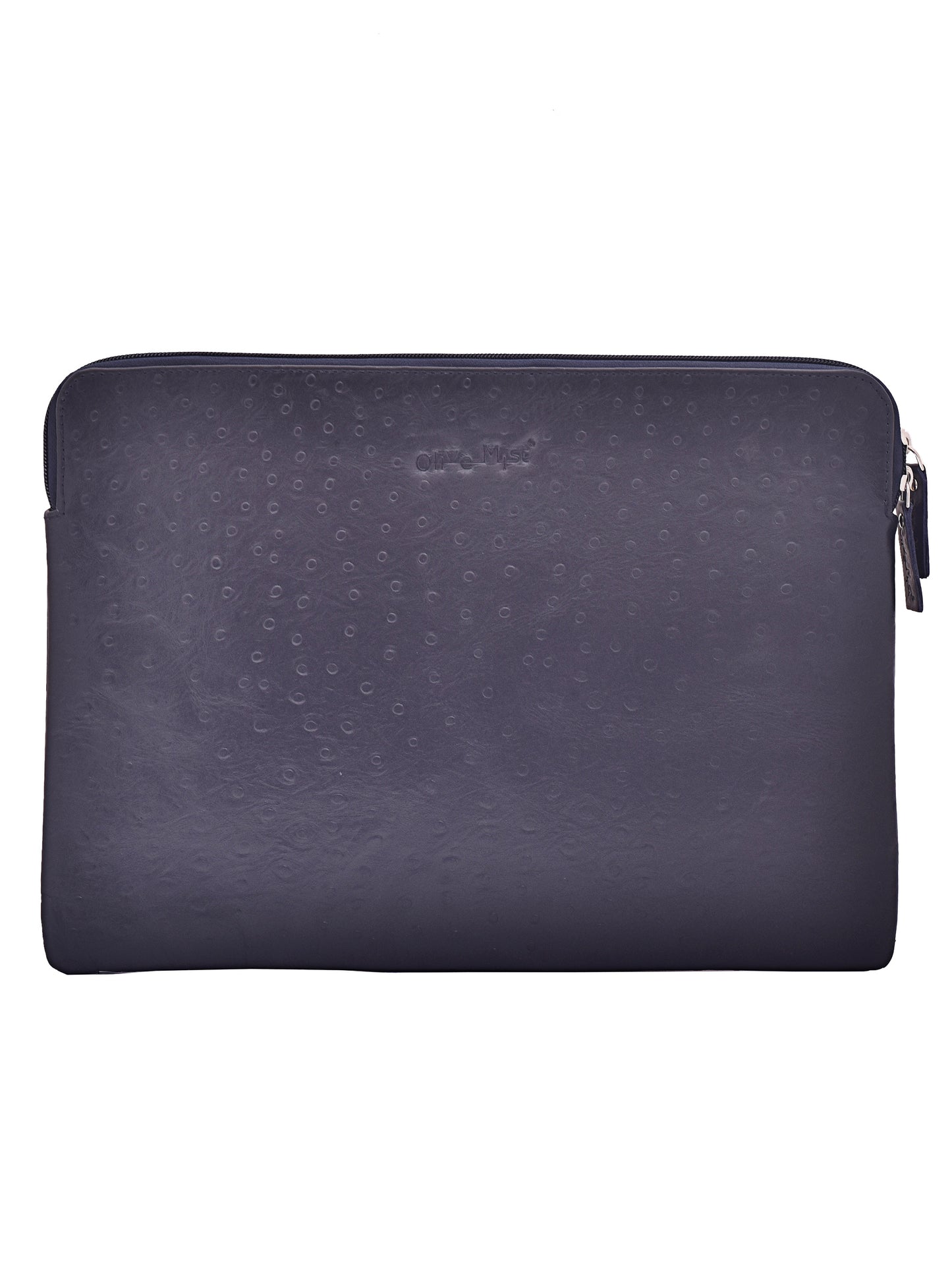 Unisex Blue Ostrich Textured Leather Laptop Sleeve 14 Inch (OMLS-013-O-BLUE)