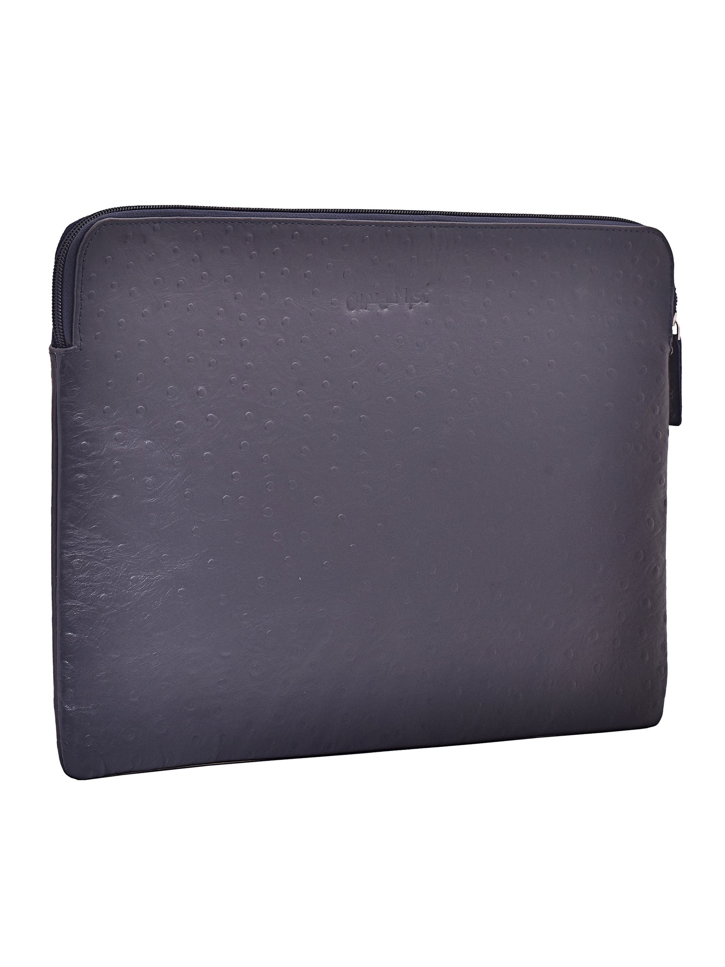 Unisex Blue Ostrich Textured Leather Laptop Sleeve 14 Inch (OMLS-013-O-BLUE)