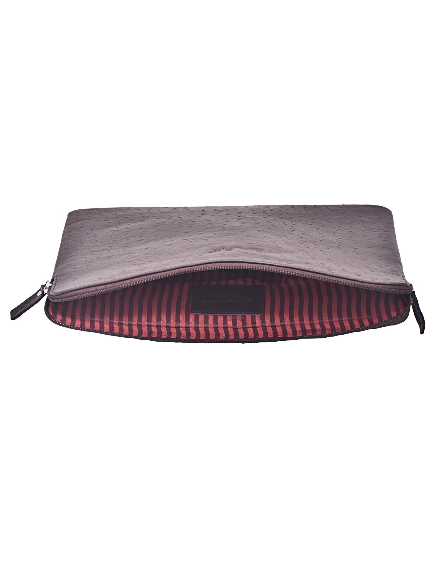 Unisex Brown Ostrich Textured Leather Laptop Sleeve 14 Inch (OMLS-013-O-BROWN)