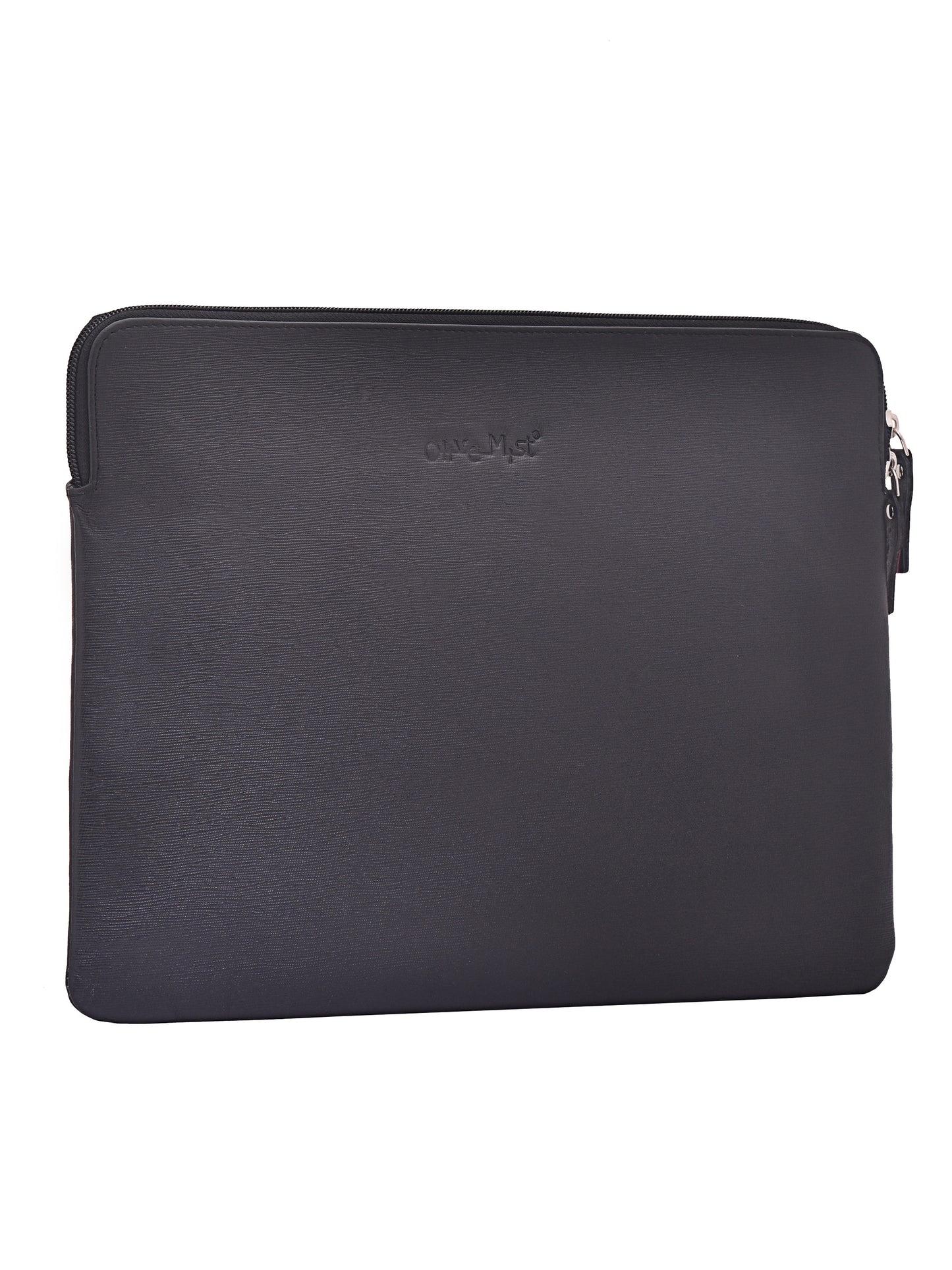 Unisex Black Saffiano Textured Leather Laptop Sleeve 14 Inch (OMLS-013-S-BLACK)