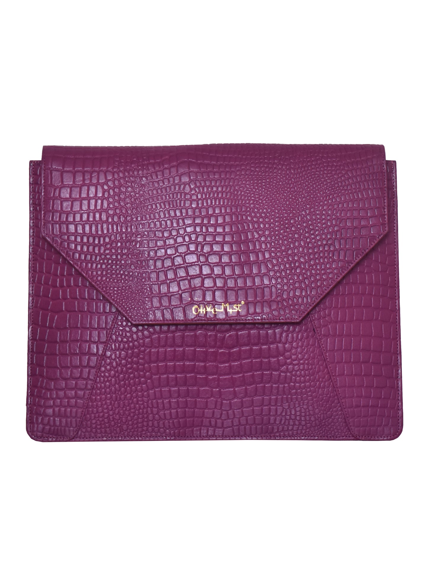 Unisex Burgundy Crocodile Textured Leather Laptop Sleeve 16 Inch (OMLS-017-C16-BGNDY)