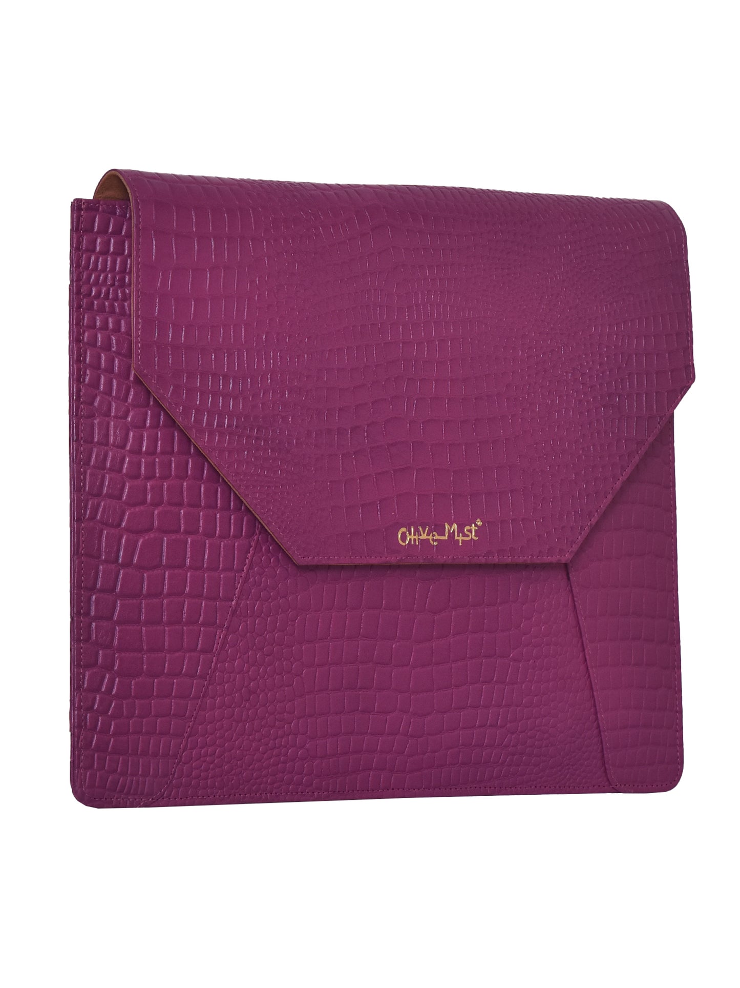 Unisex Burgundy Crocodile Textured Leather Laptop Sleeve 16 Inch (OMLS-017-C16-BGNDY)