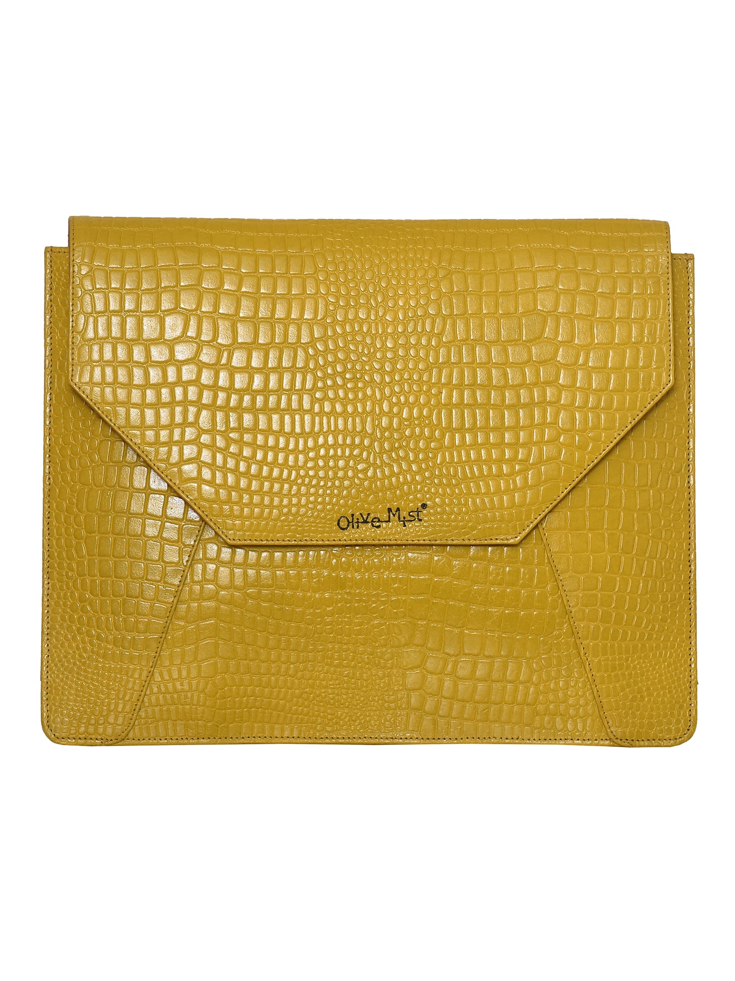 Unisex Mustard Crocodile Textured Leather Laptop Sleeve for 16 Inch Laptop (OMLS-017-C16-MSTRD)