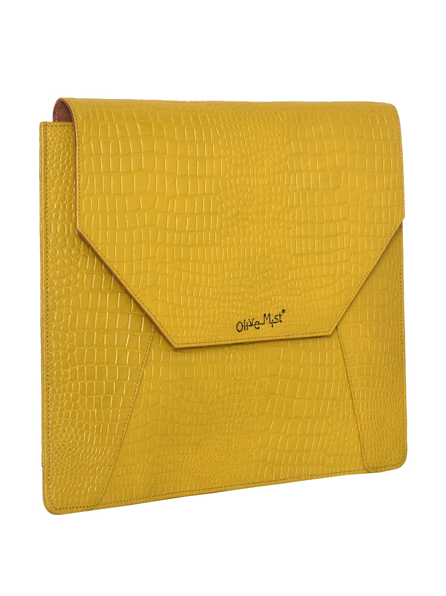 Unisex Mustard Crocodile Textured Leather Laptop Sleeve for 16 Inch Laptop (OMLS-017-C16-MSTRD)